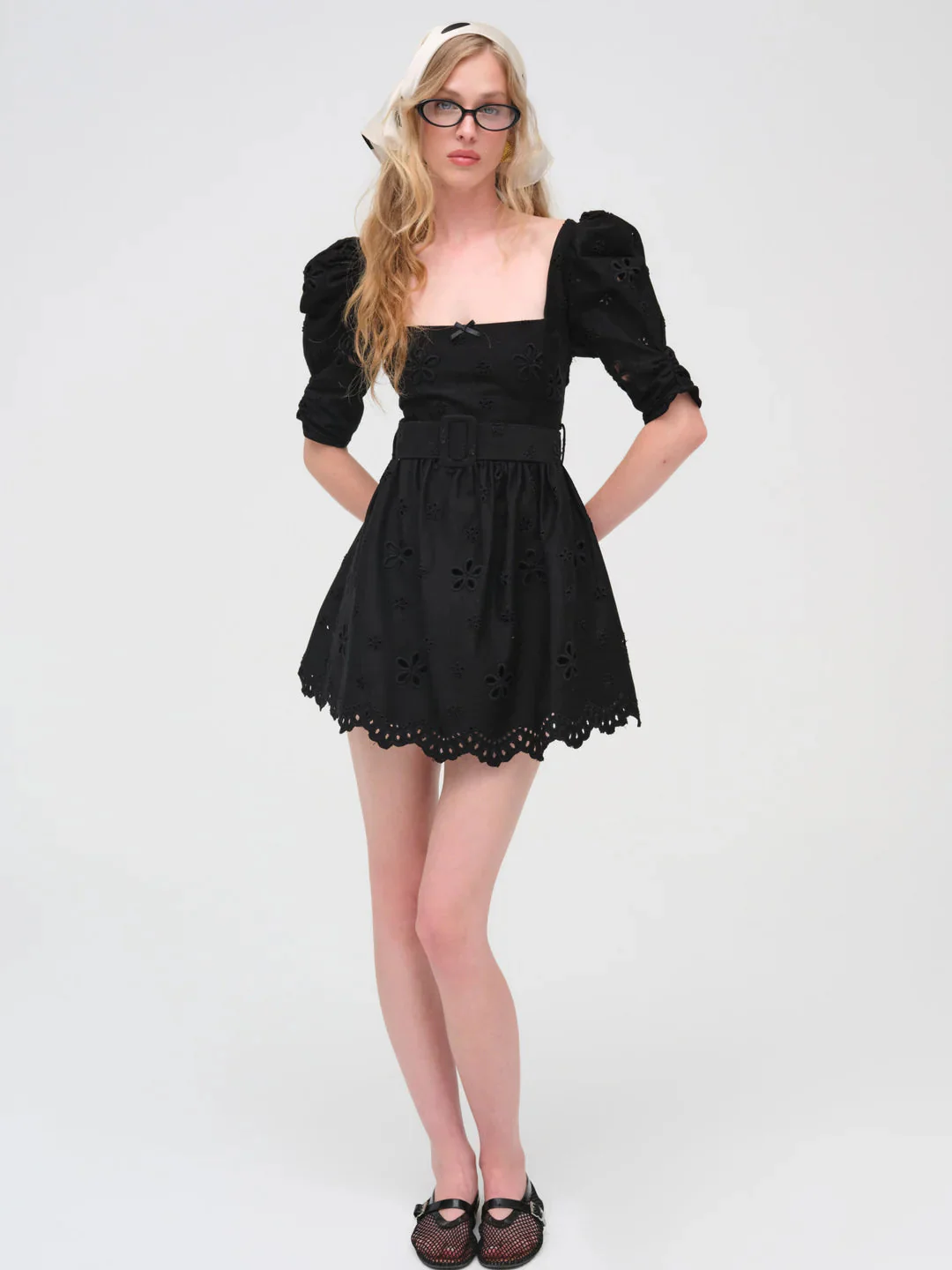 Daisy Eyelet Belted Mini Dress