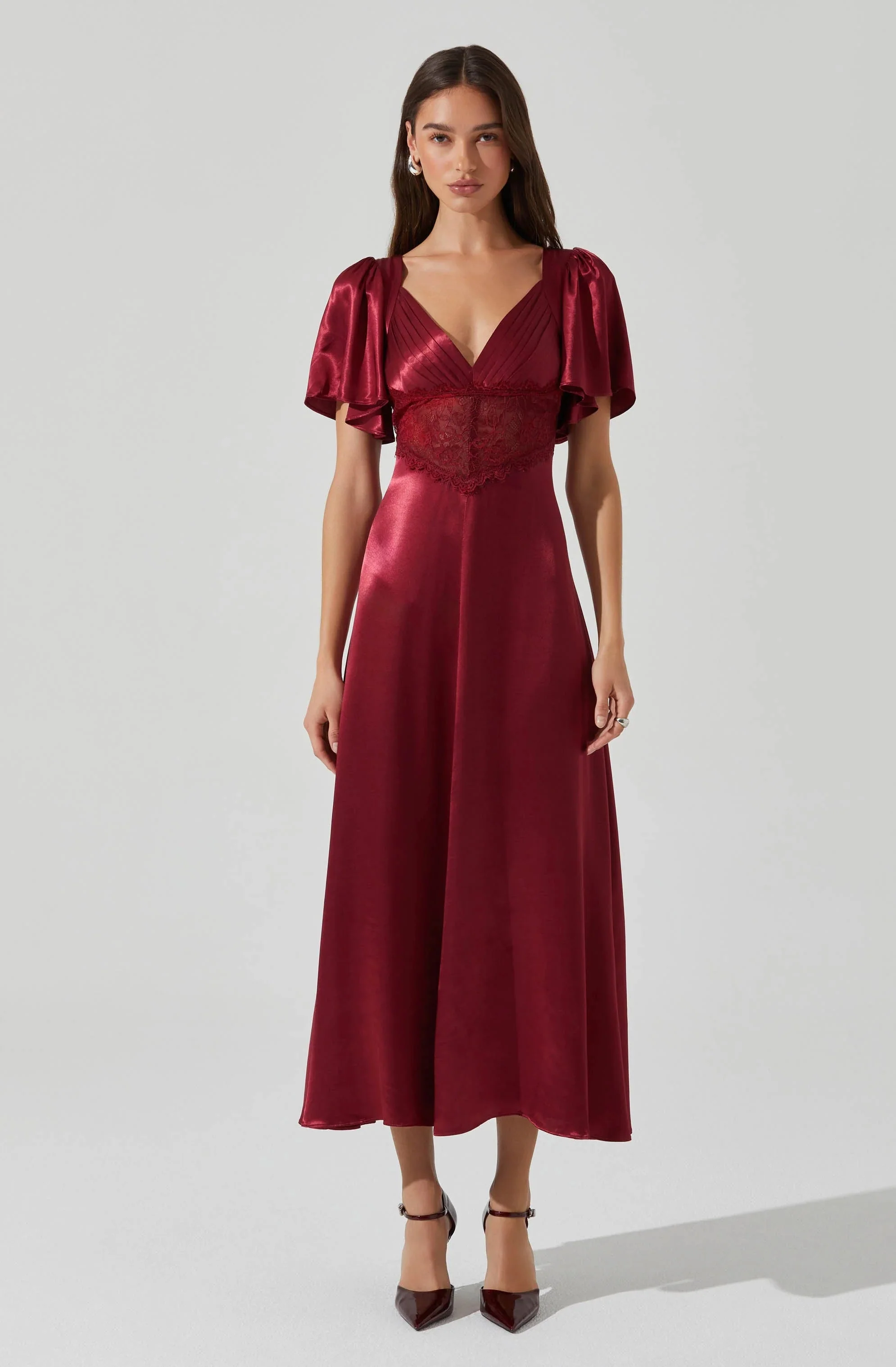 Aurelia Satin V-Neck Midi Dress