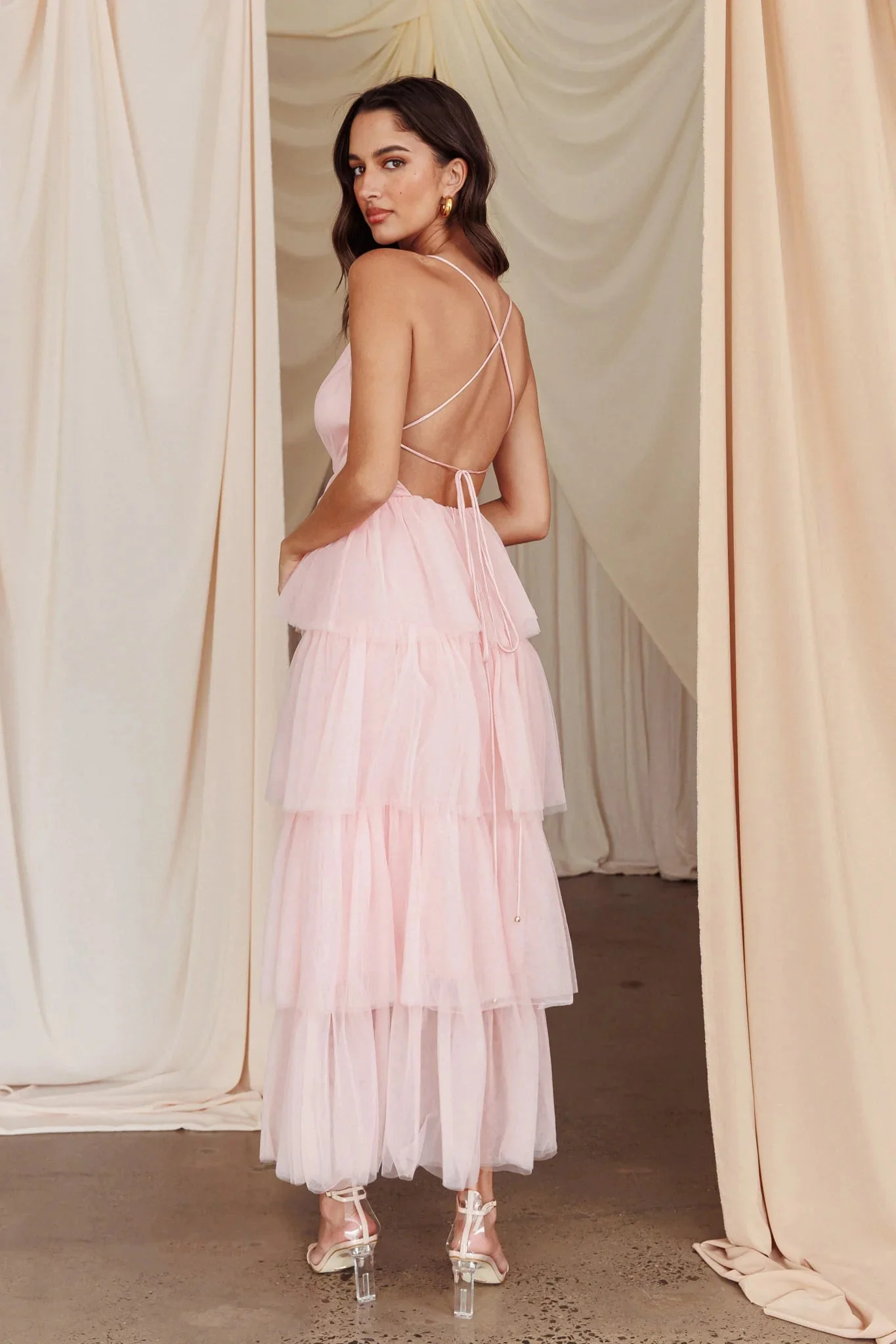 Auguste Tiered Frill Midi Dress Blush