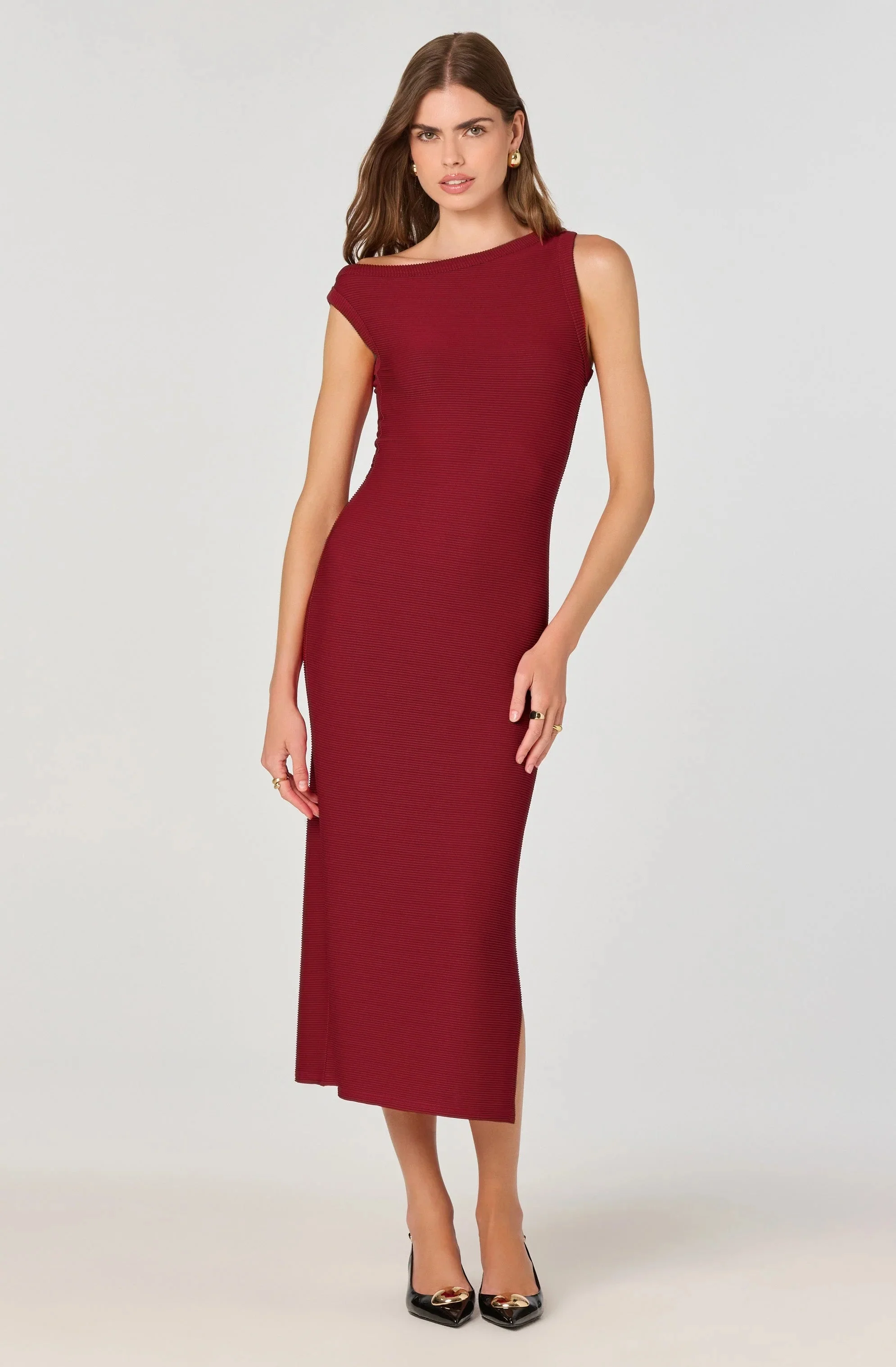 Off Shoulder Ribbed Knit Dress