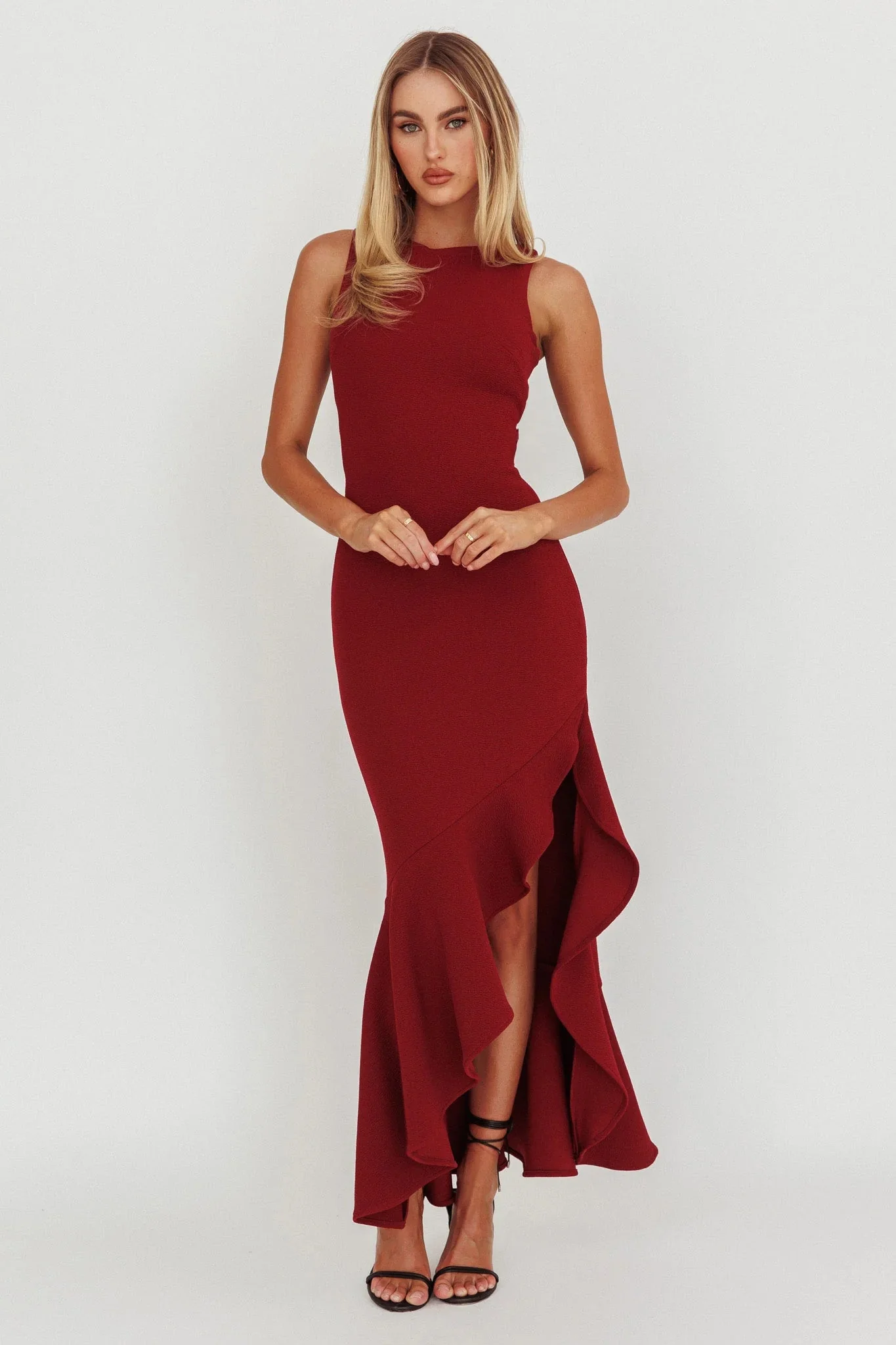 Lights On Asymmetric Hem Maxi Dress Wine