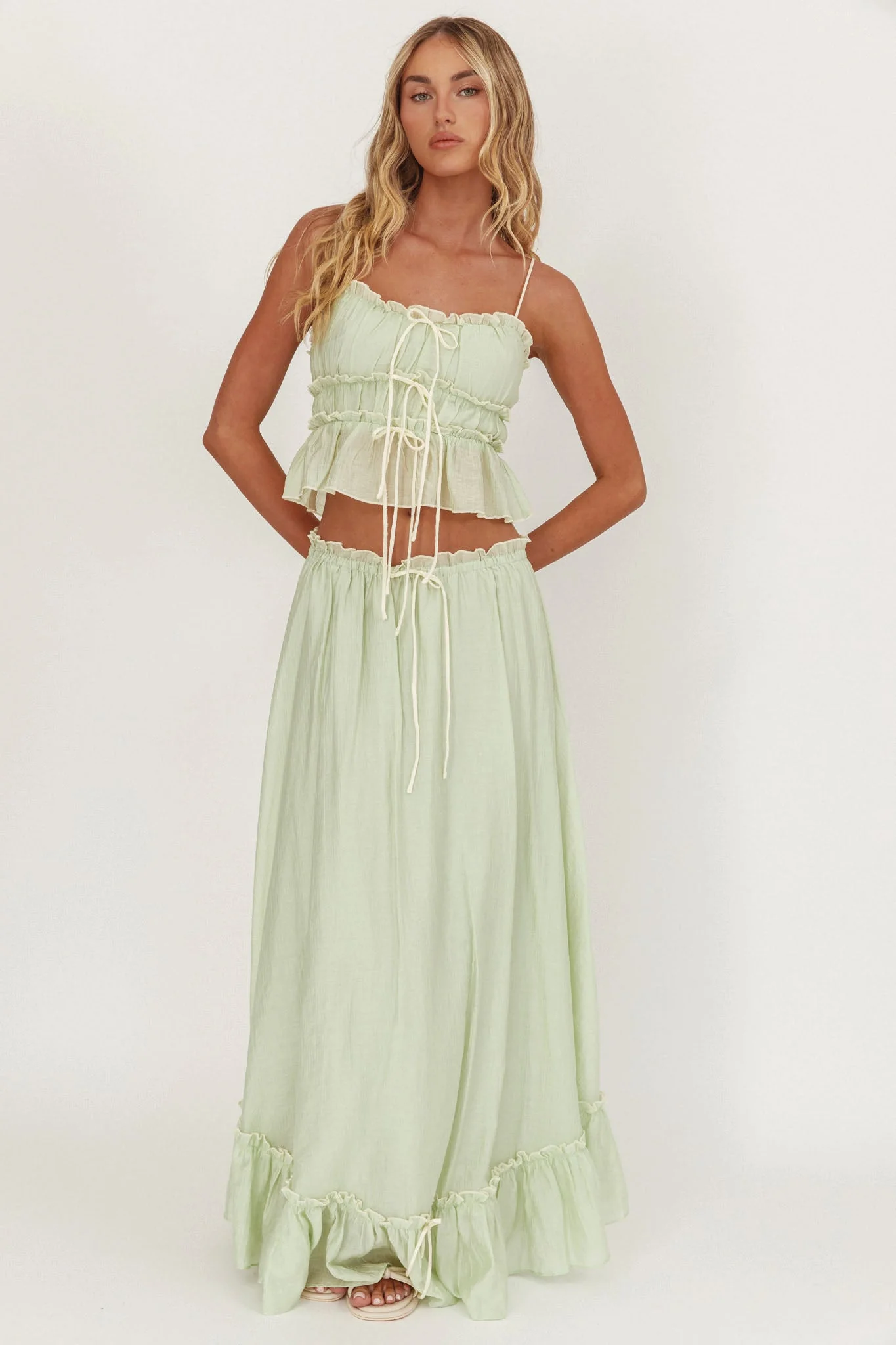 Maidens Tie Detail Overlock Maxi Skirt Sage