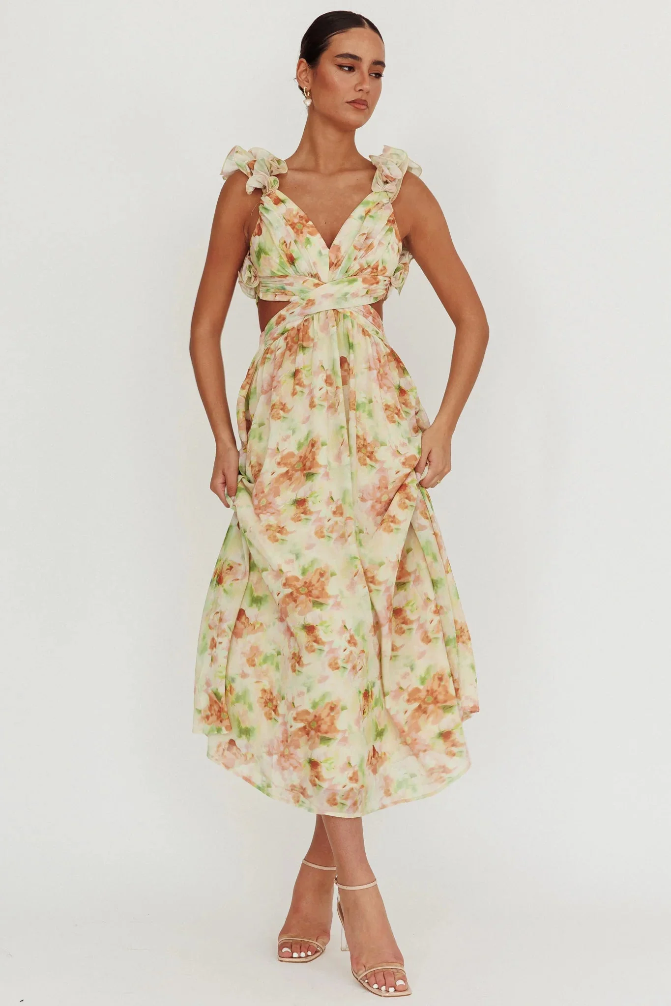 Madara Lace-Up Back Floral Maxi Dress Orange