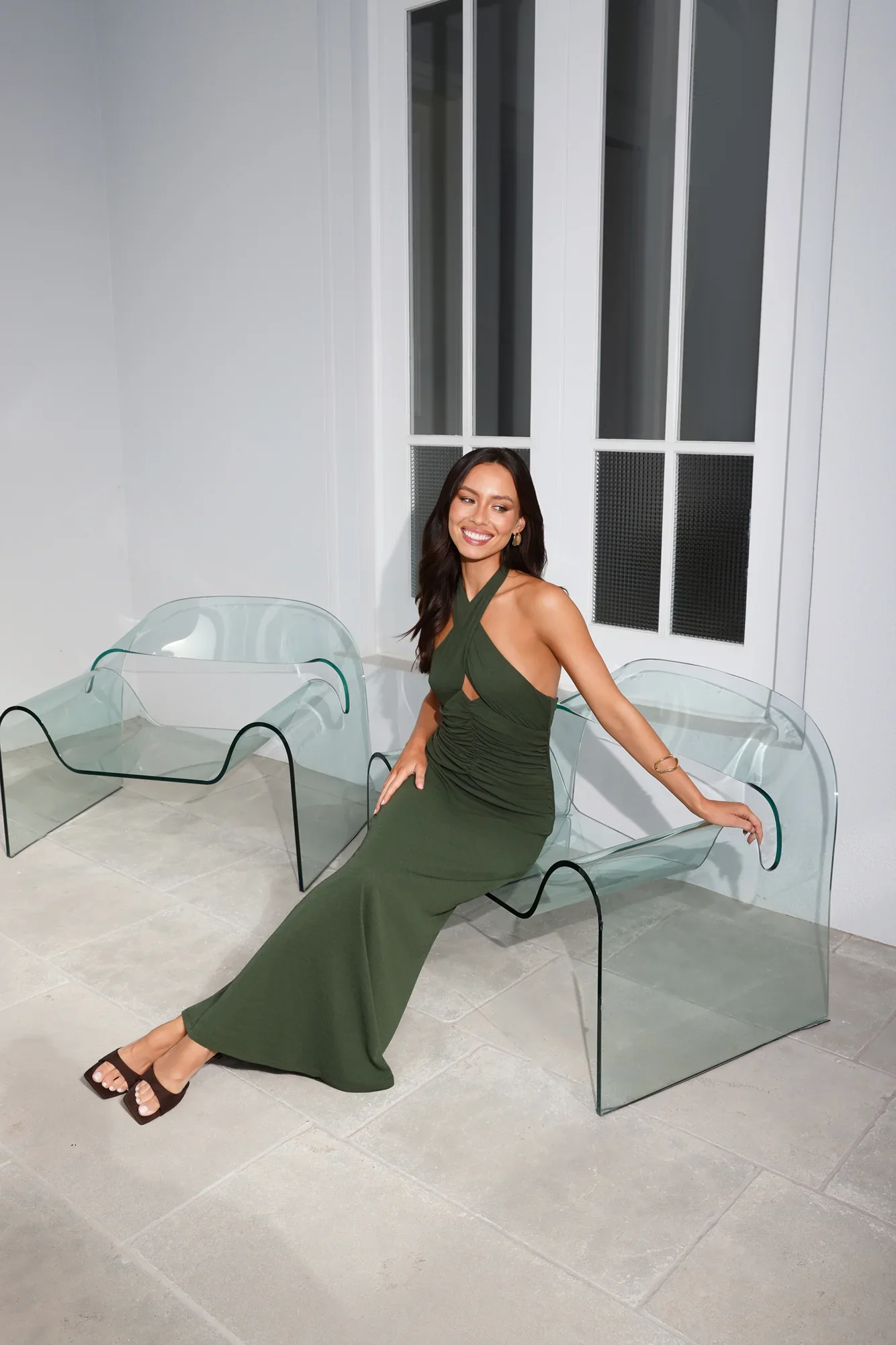 Heartstruck Halter Maxi Dress Khaki