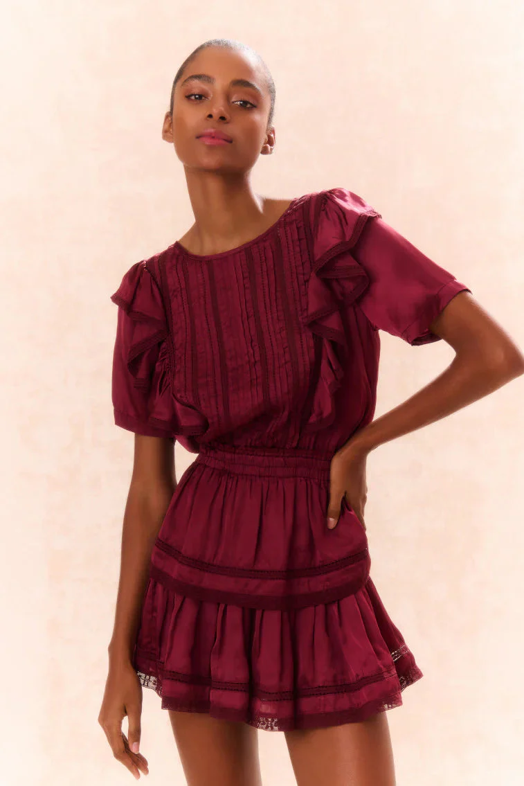 Natasha Cotton Ruffle Dress - OXBLOOD