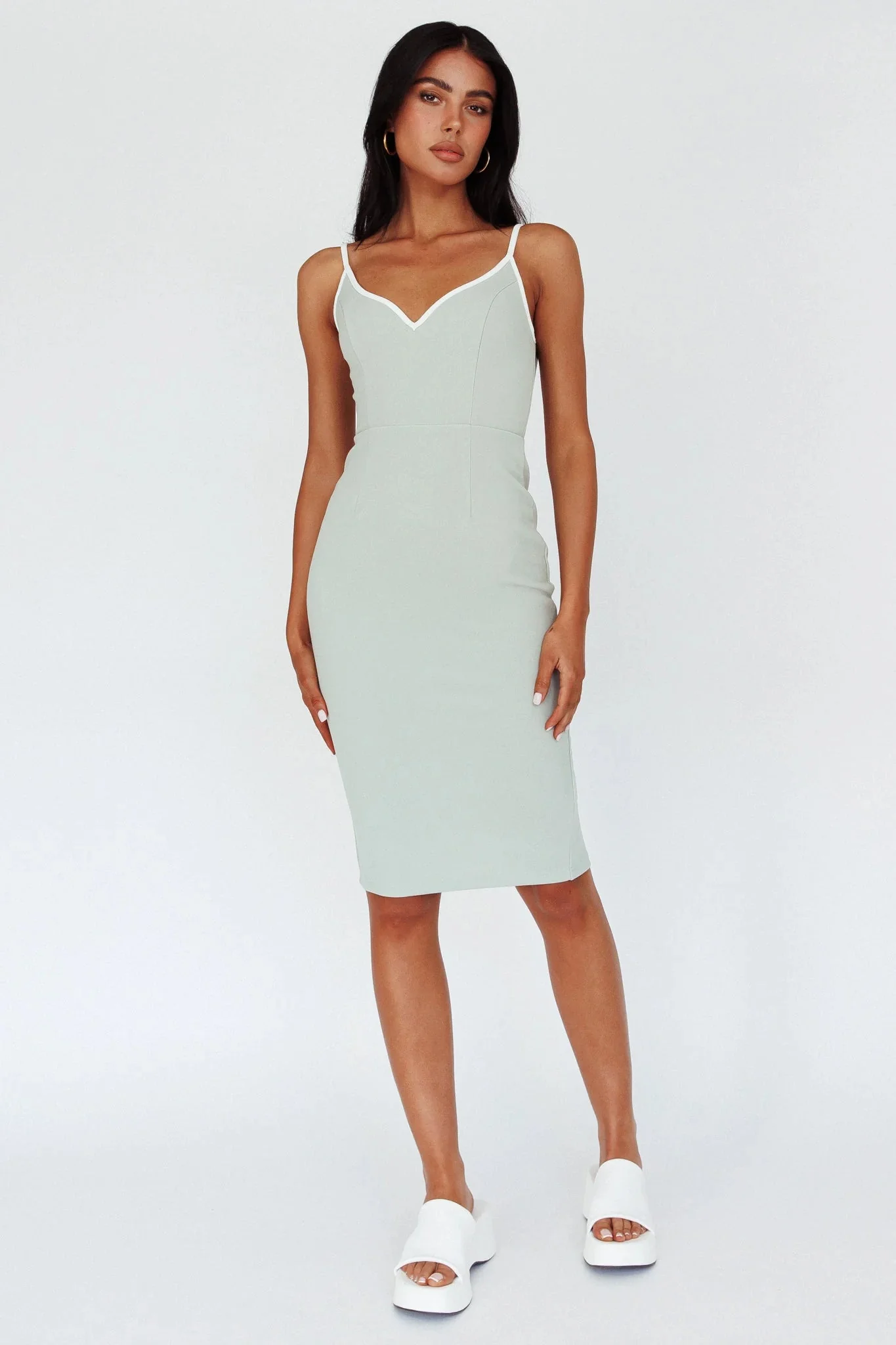 Kandis Low Back Midi Dress Sage