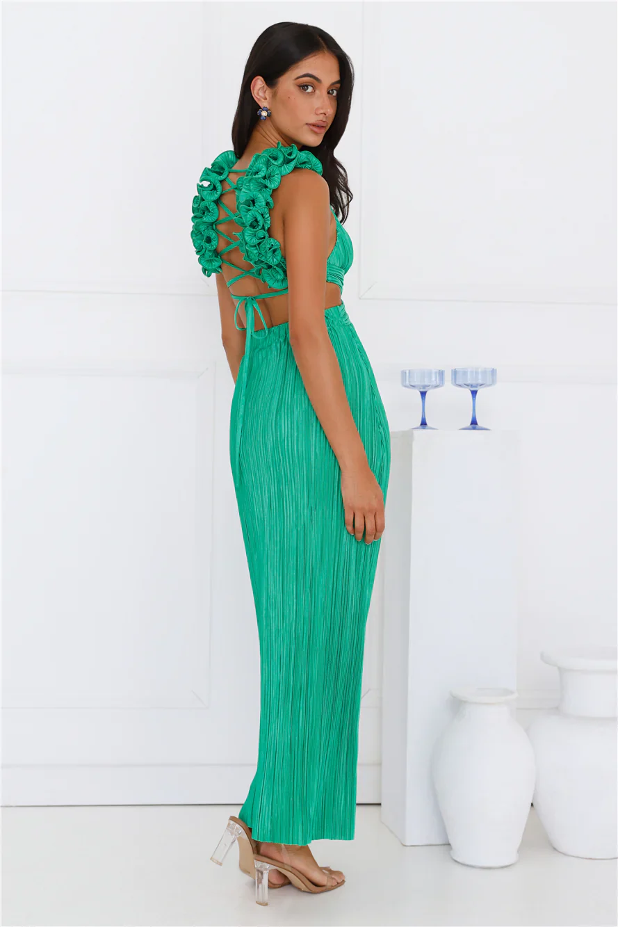 Lavish Kiss Plisse Maxi Dress Green