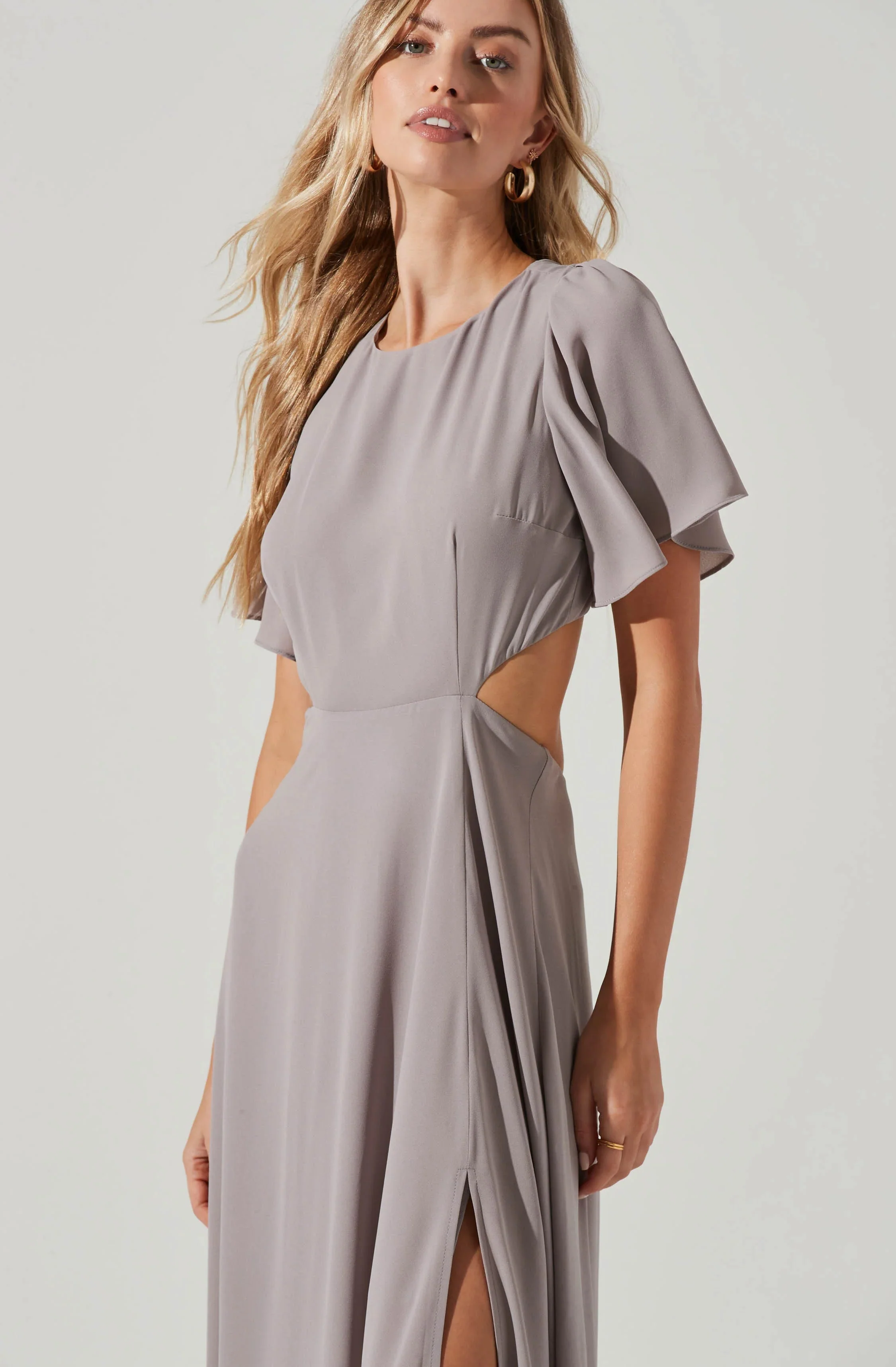 Katrina Flutter Sleeve Back Cutout Maxi Dress