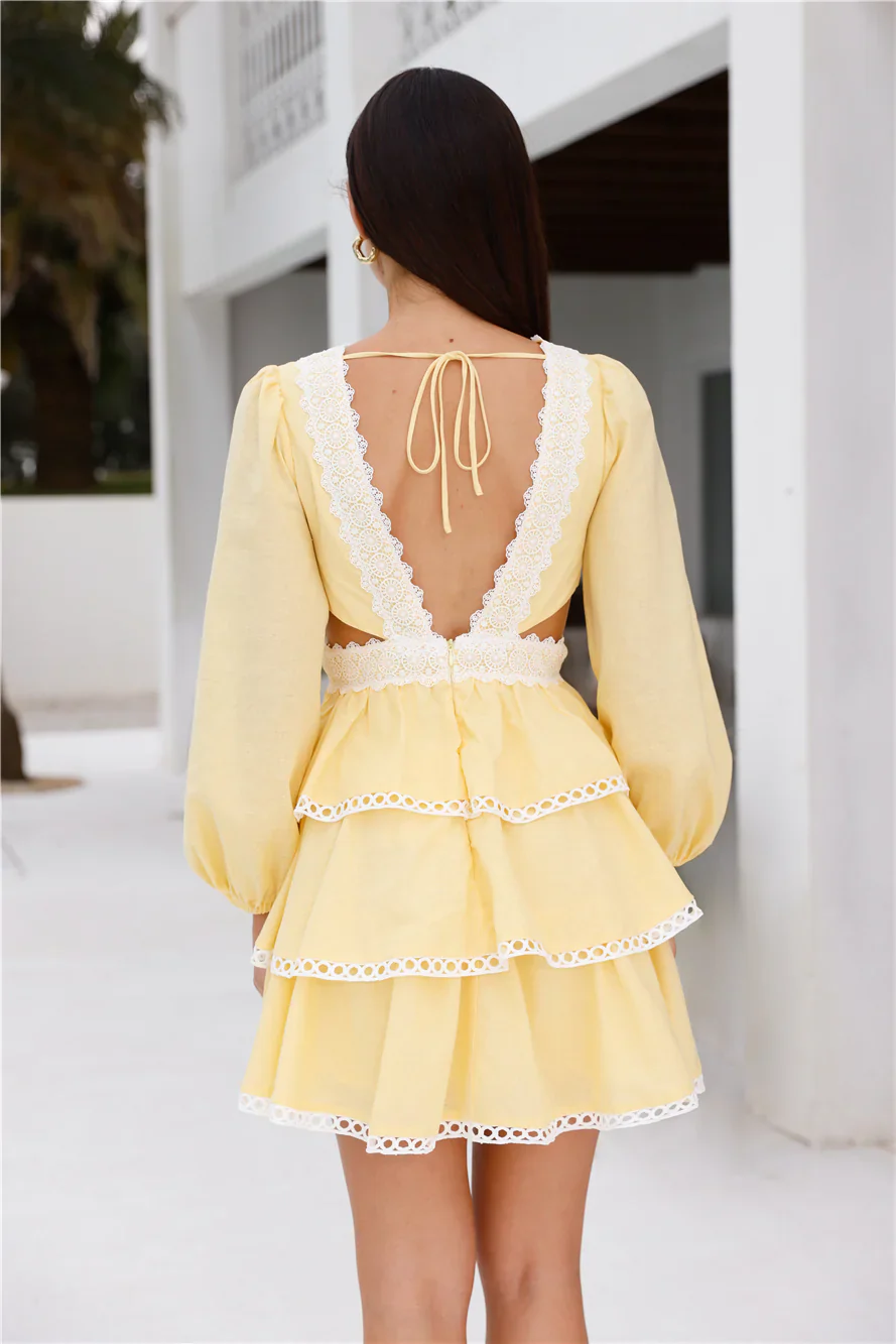 Hibiscus Haven Long Sleeve Mini Dress Yellow