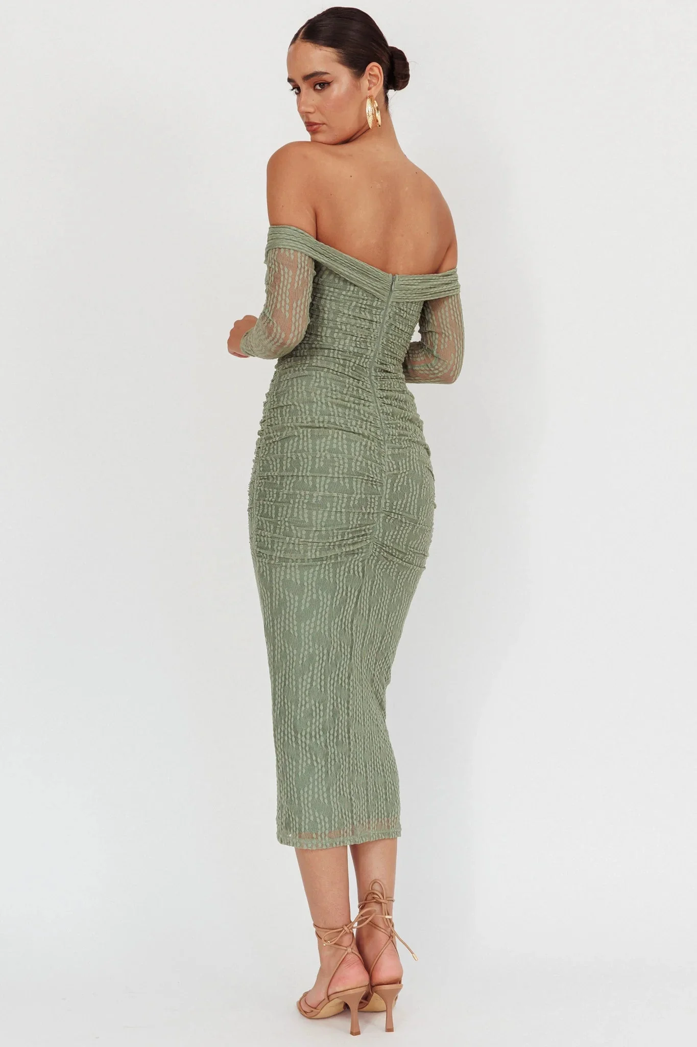 Oliana Off-Shoulder Mesh Maxi Dress Fern