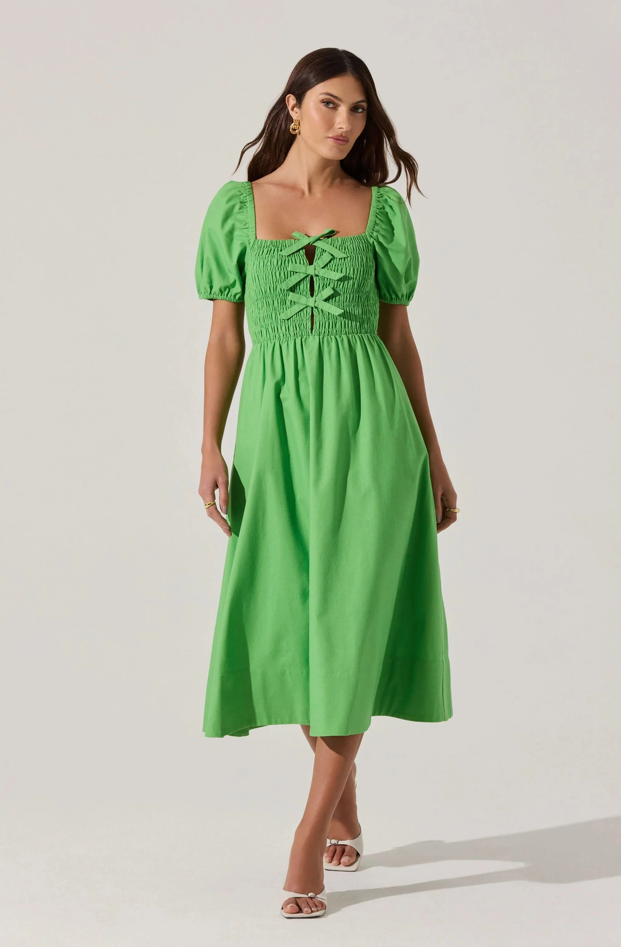 Smocked Bow Midi Dress