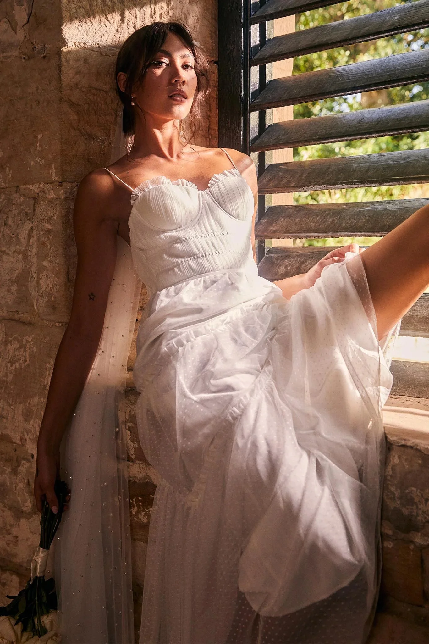 Calla Sweetheart Neckline Hail Spot Midi Dress White