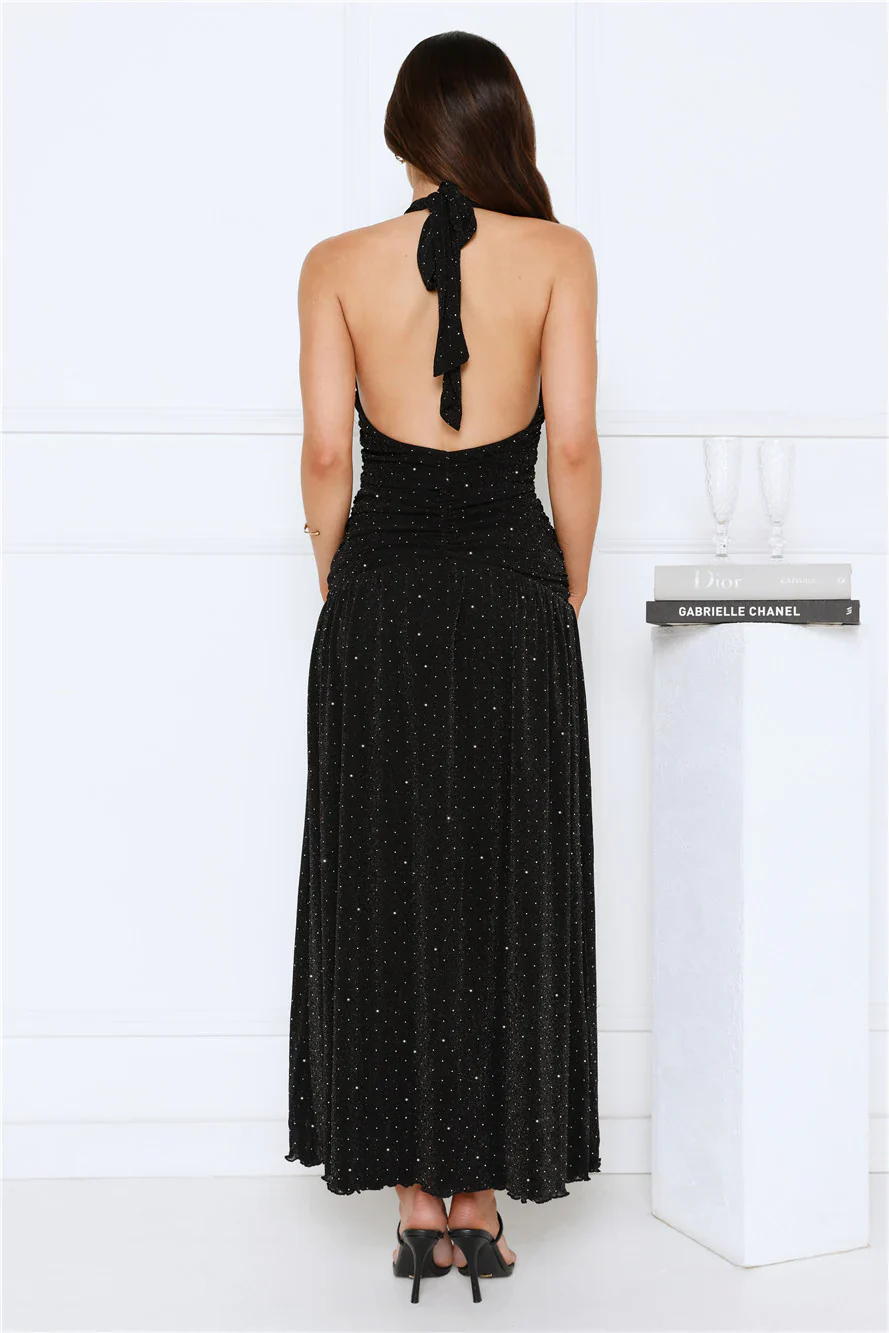 High Society Nights Halter Maxi Dress Black
