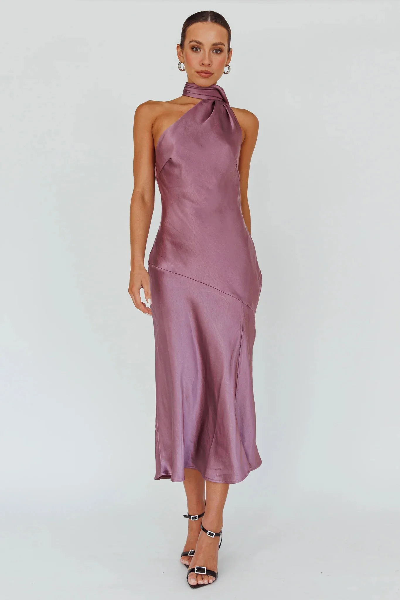 Italian Summer Tie Neck Midi Dress Grape