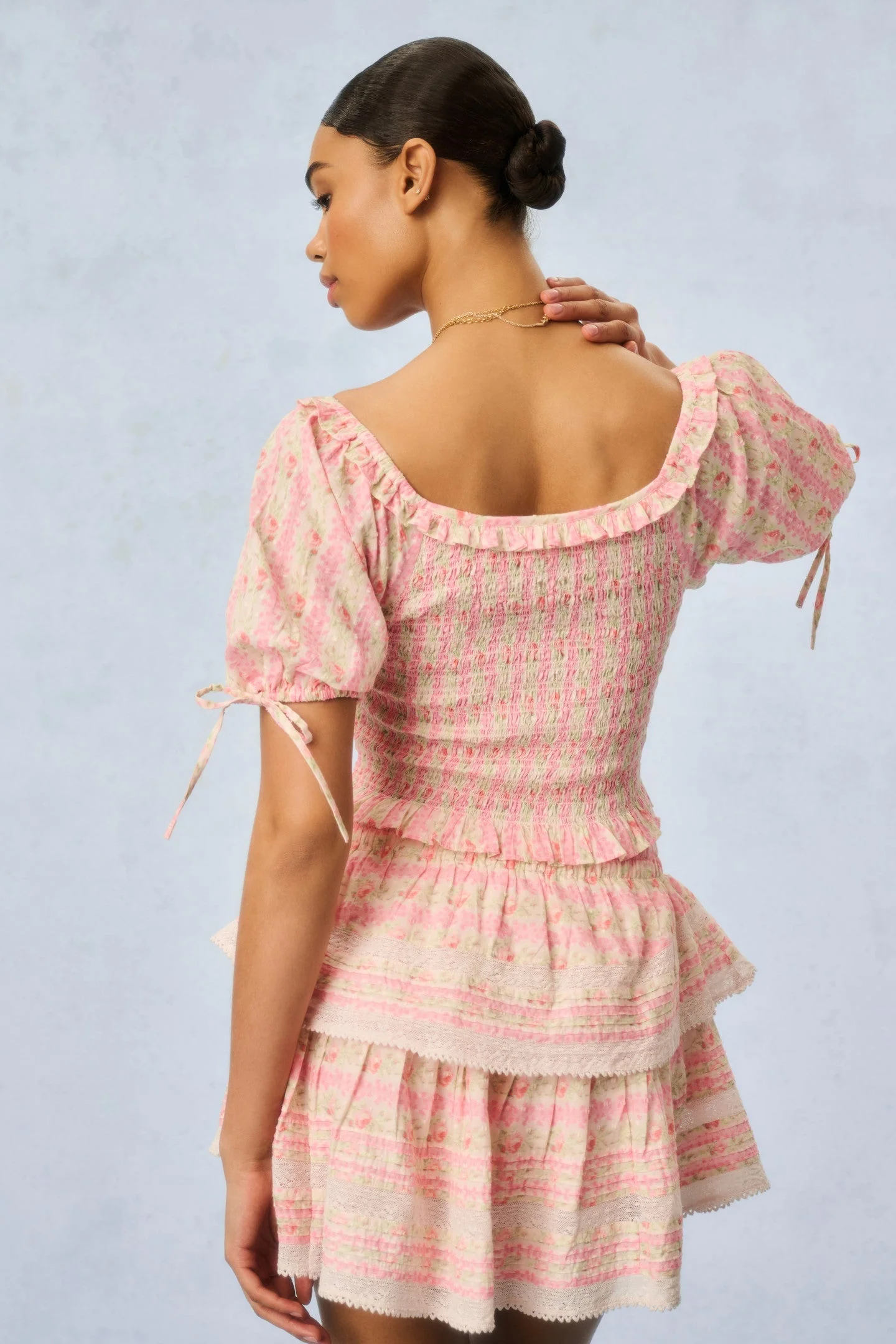 Ruffle Mini Signature Fragrance Print Skirt - STRAWBERRY MACAROON