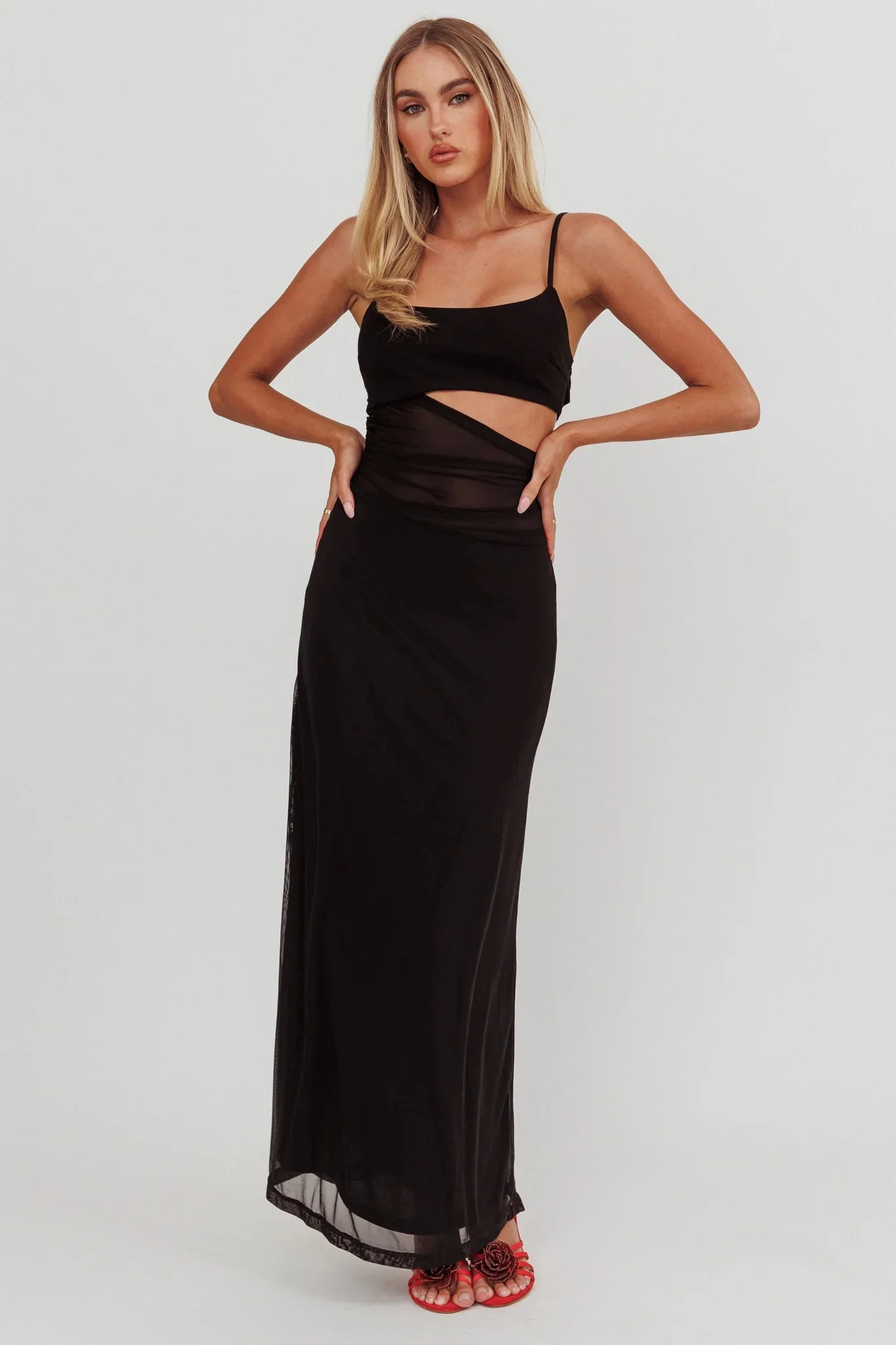 Romany Cut-Out Waist Maxi Dress Black