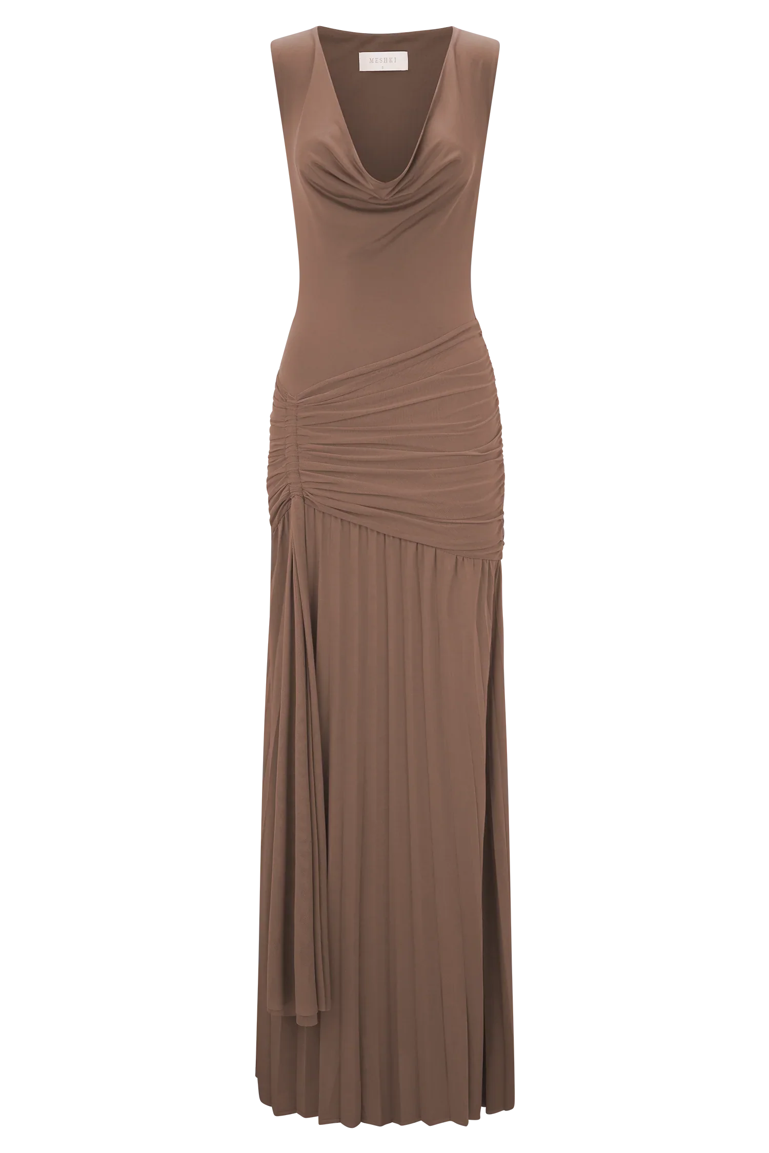 Dania Cowl Neck Slinky Maxi Dress - Mocha Mousse