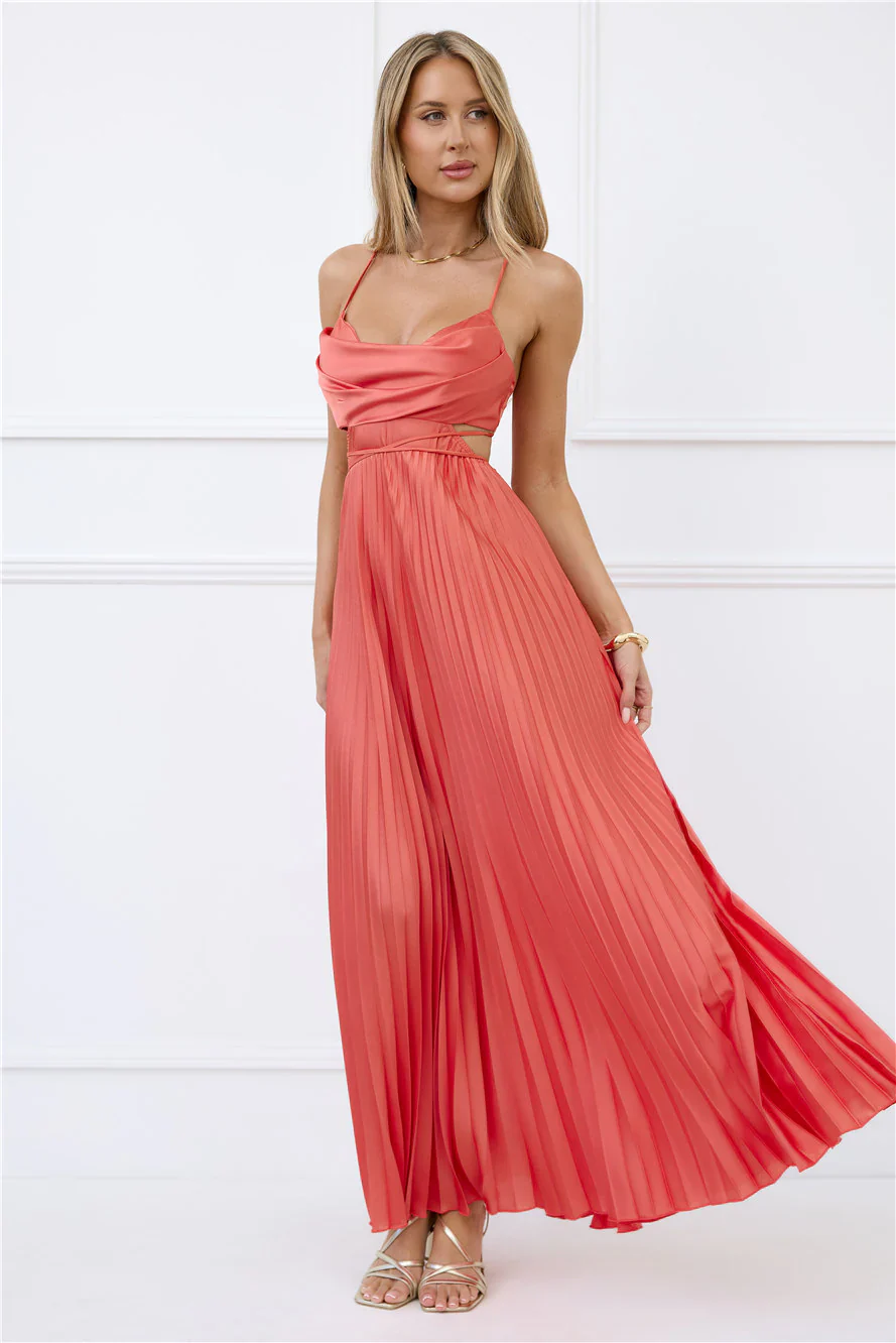 In My Prime Satin Maxi Dress Coral