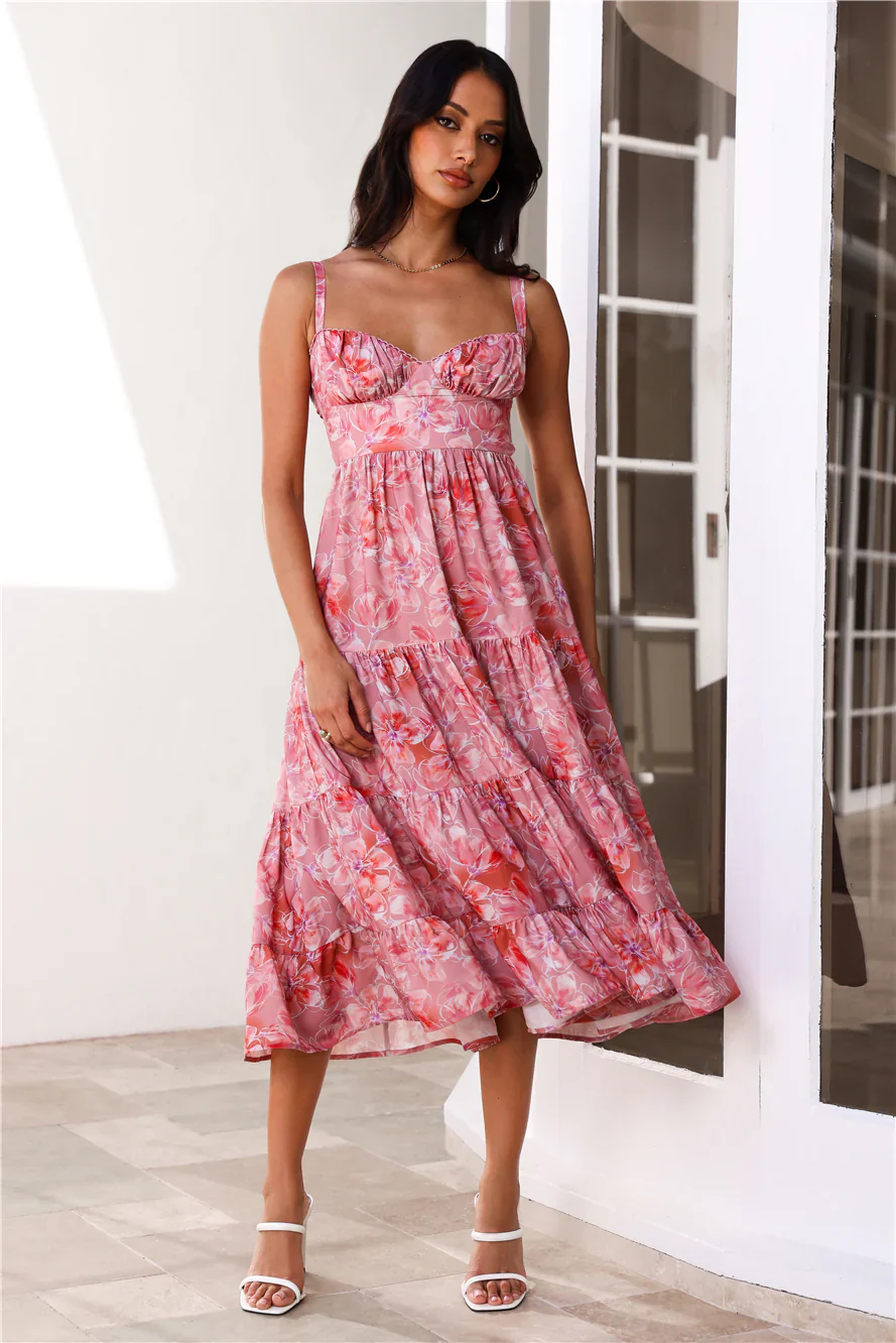 Hour Of Gold Midi Dress Pink