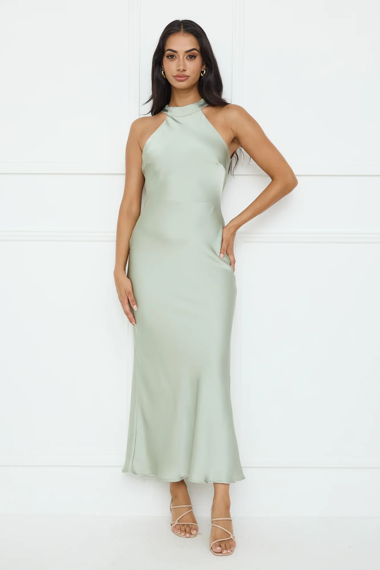 Icon Status Satin Maxi Dress Sage
