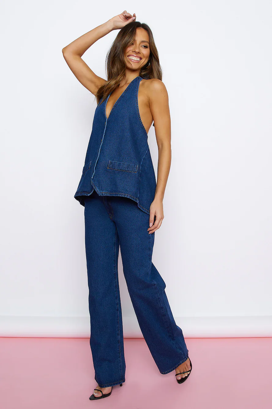 LIONESS Hills Halter Top Dark Denim