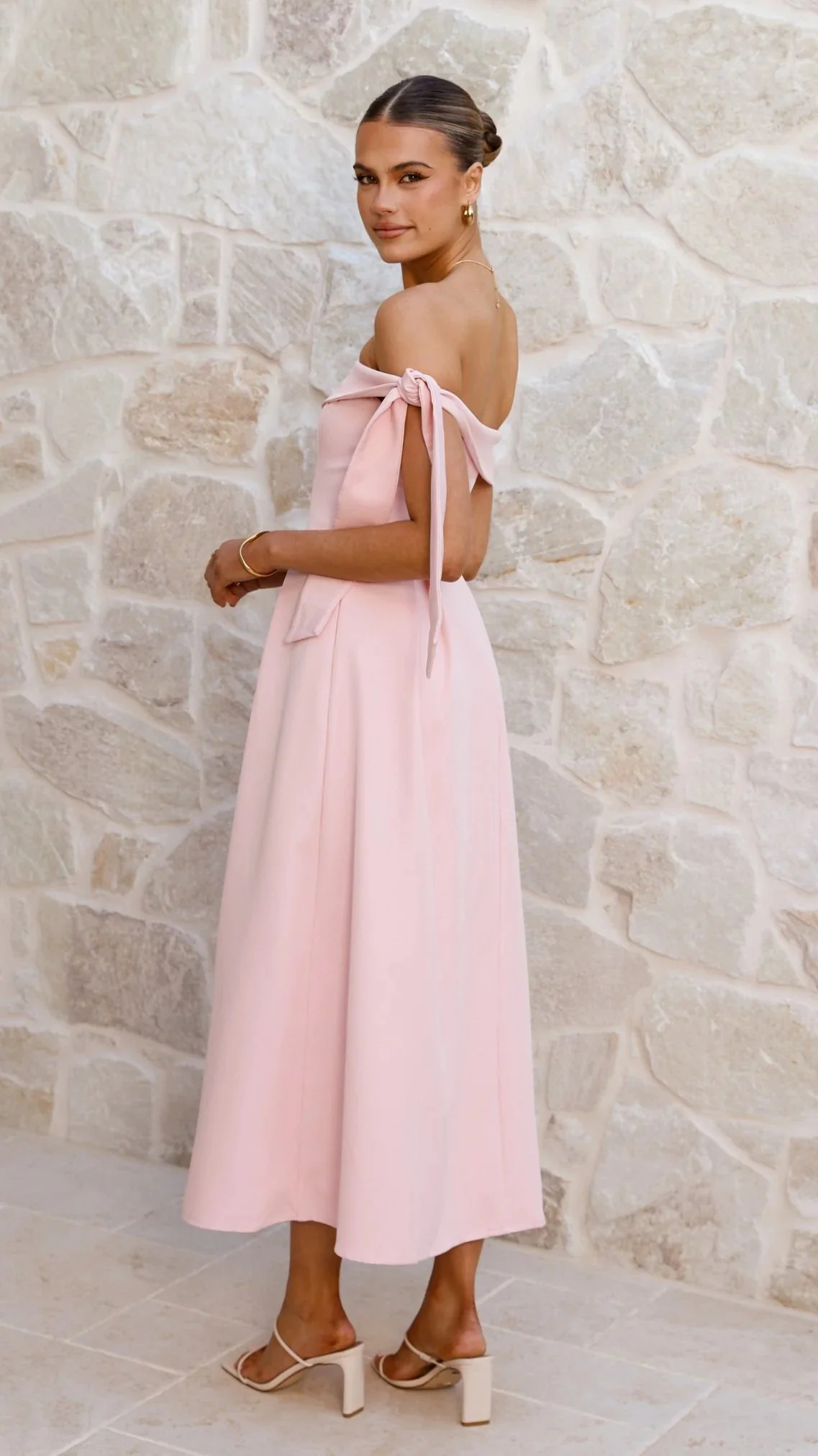 Bentley Off Shoulder Midi Dress - Pink