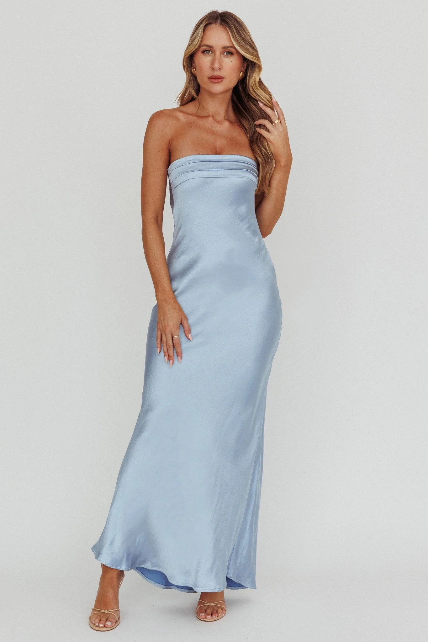 Kona Strapless Open Back Maxi Dress Blue