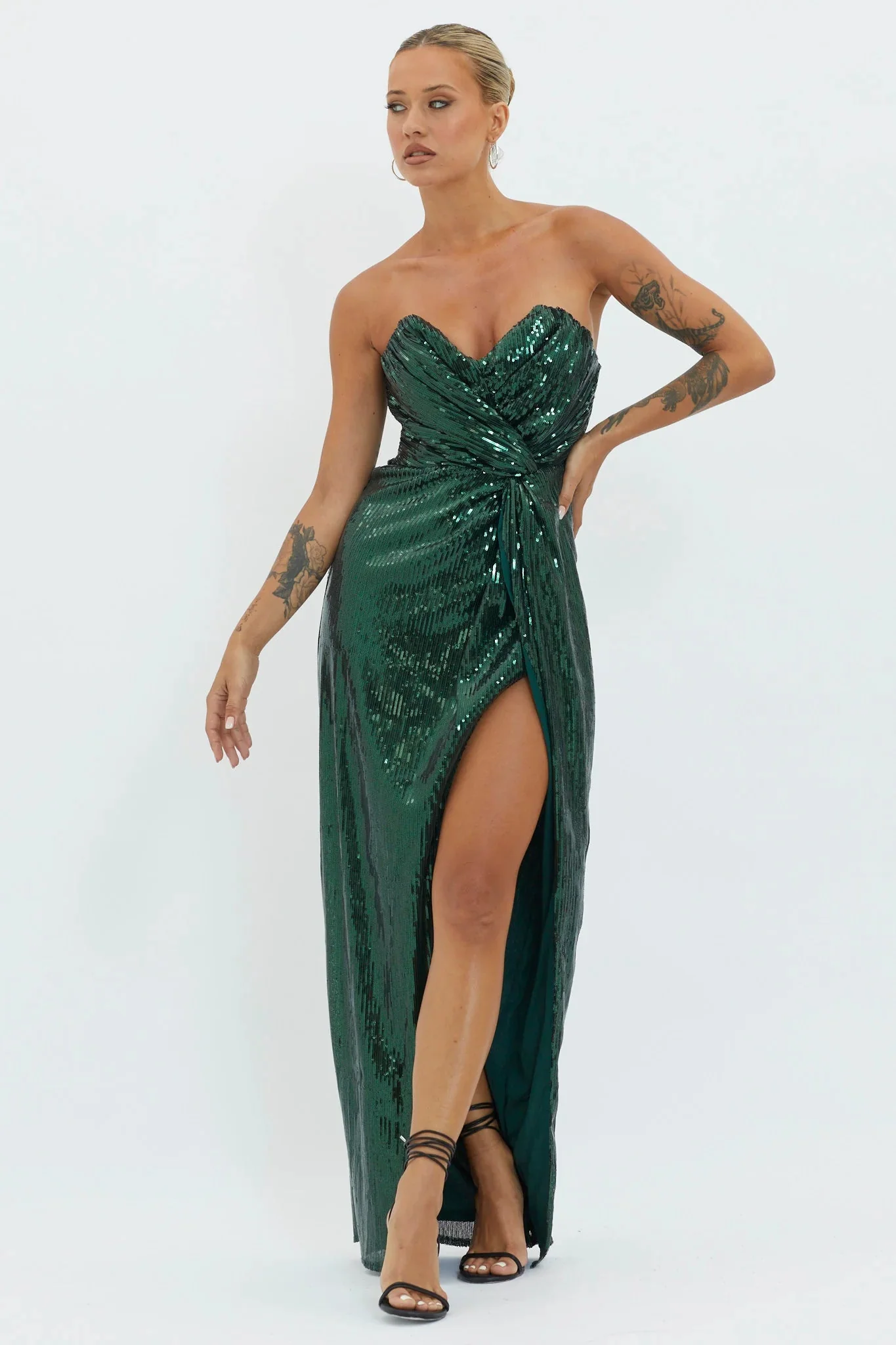 Angel Energy Strapless Sequin Maxi Dress Hunter Green