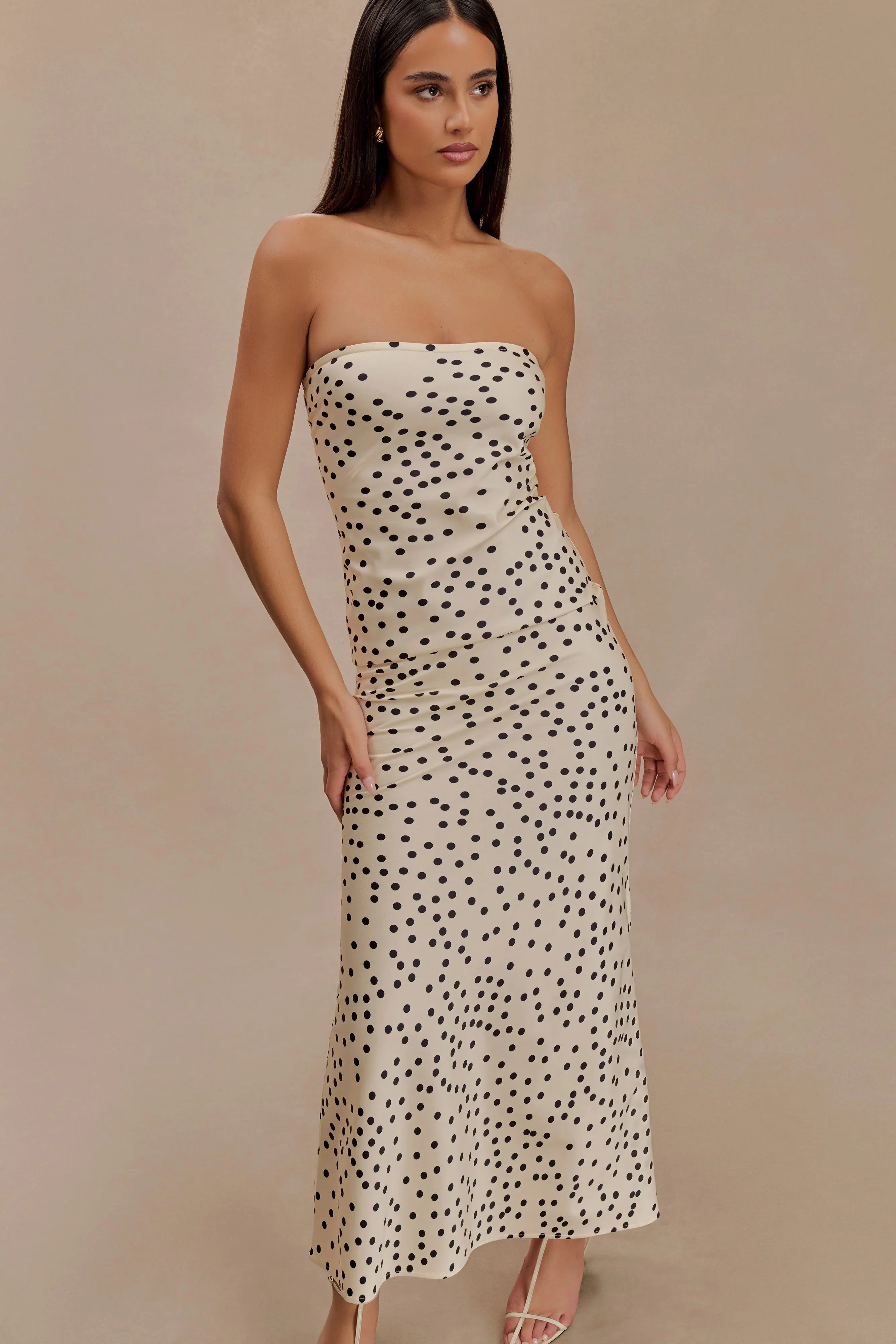 Claudette Strapless Satin Maxi Dress - Polka Dot Print