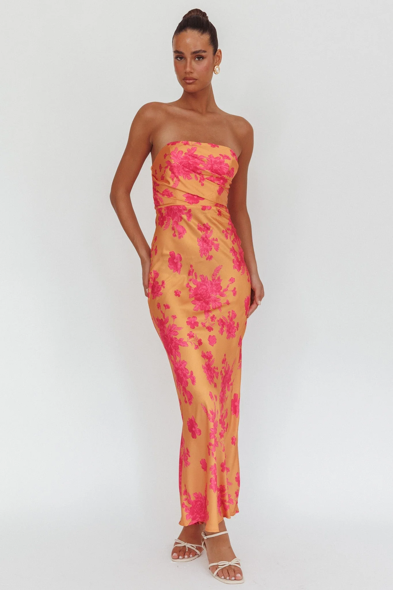 City Of Stars Strapless Maxi Dress Floral Orange