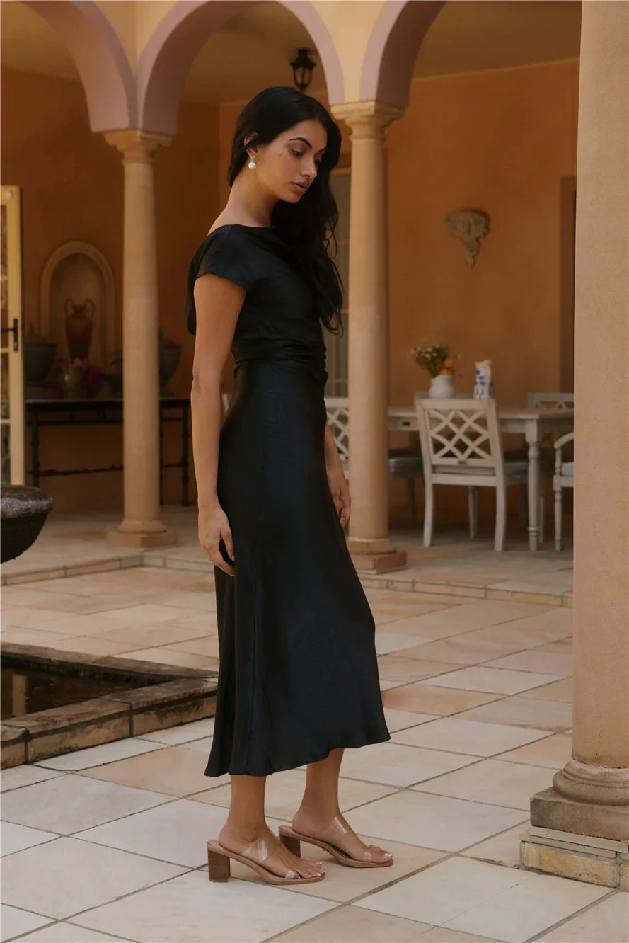 Siren Melody Satin Maxi Dress Black