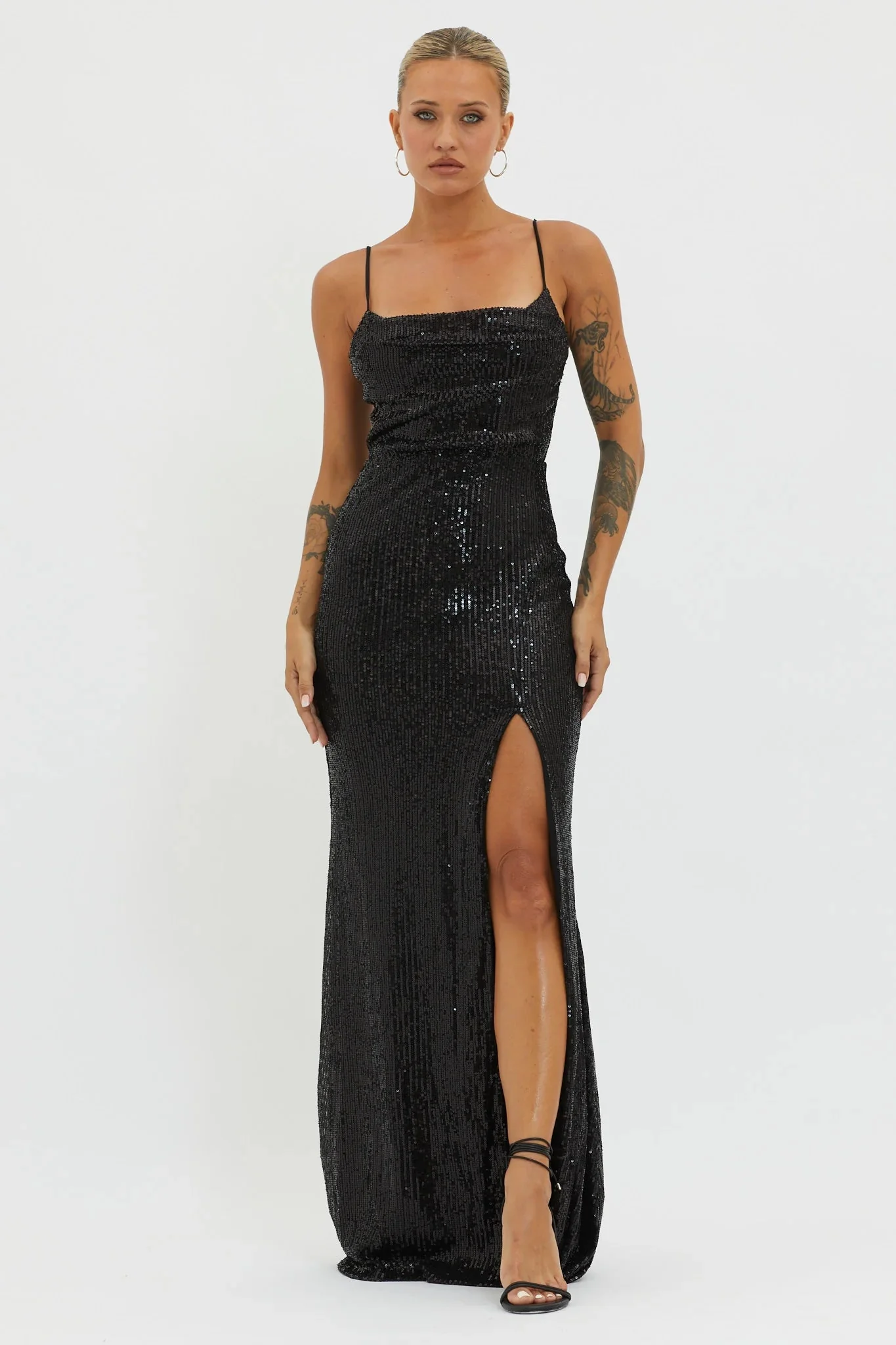 Kerene Spit Sequin Maxi Dress Black