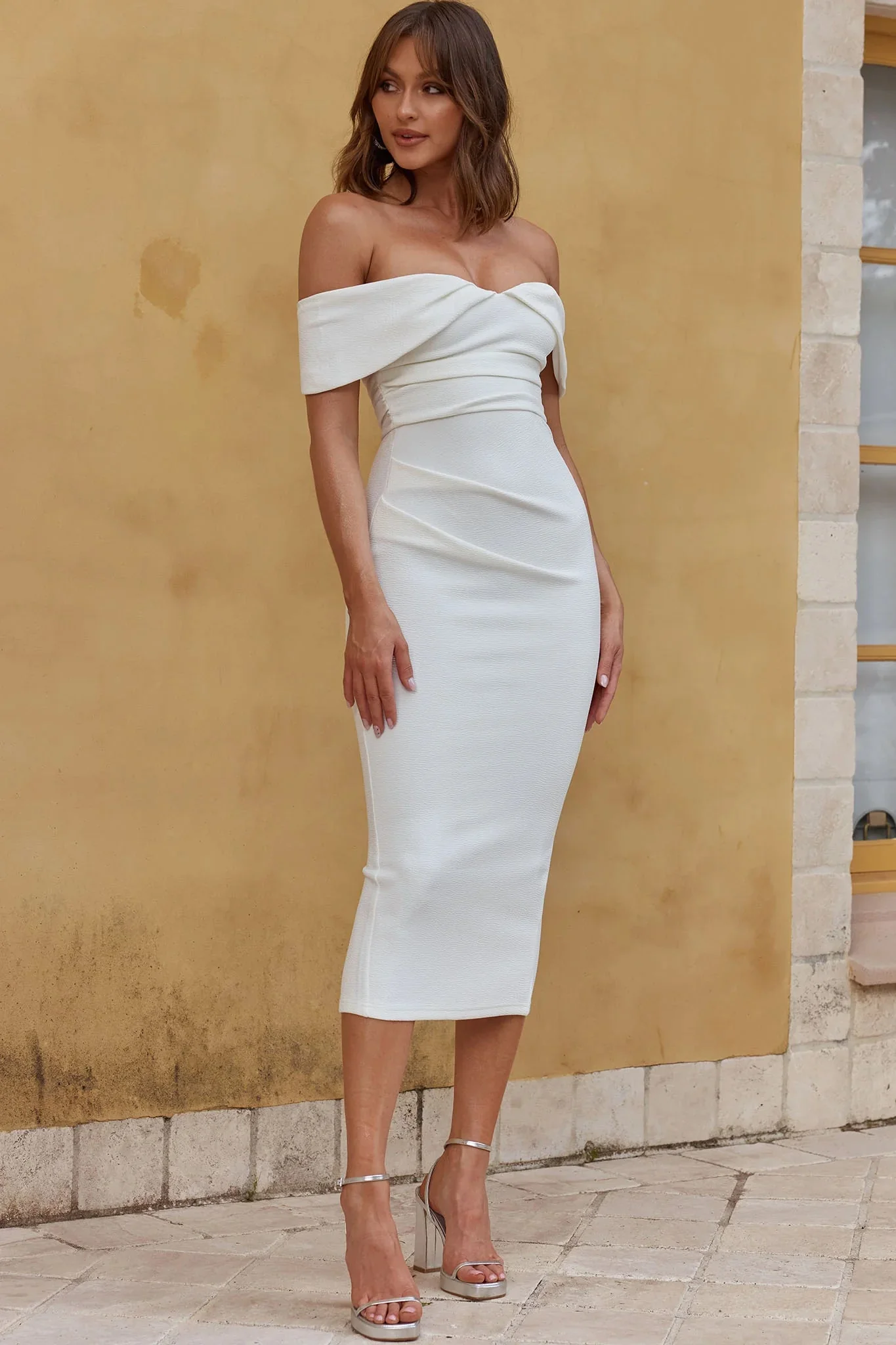 Lillianne Off-Shoulder Midi Dress White