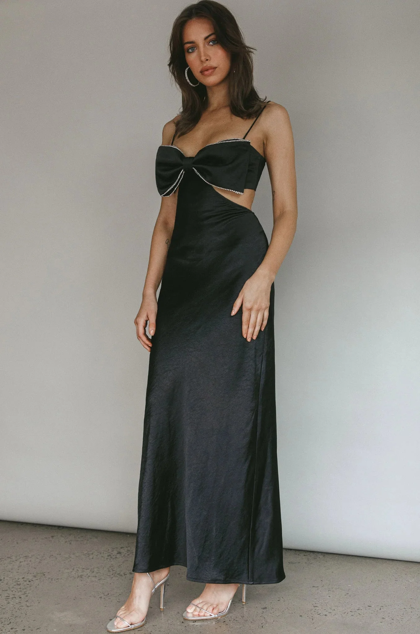 Aurelia Diamante Bow Maxi Dress Black