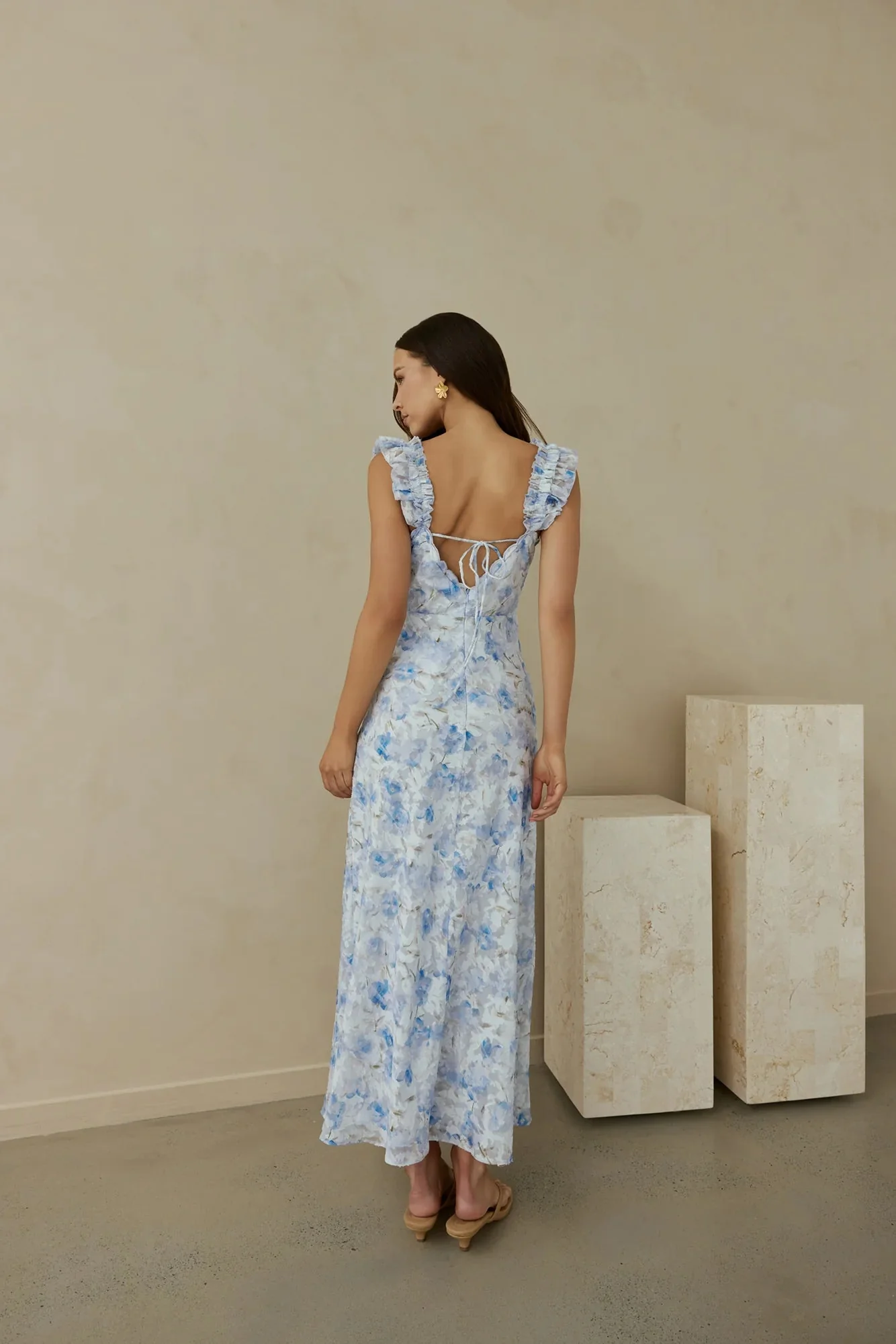 Rose Petal Reverie Midi Dress Blue