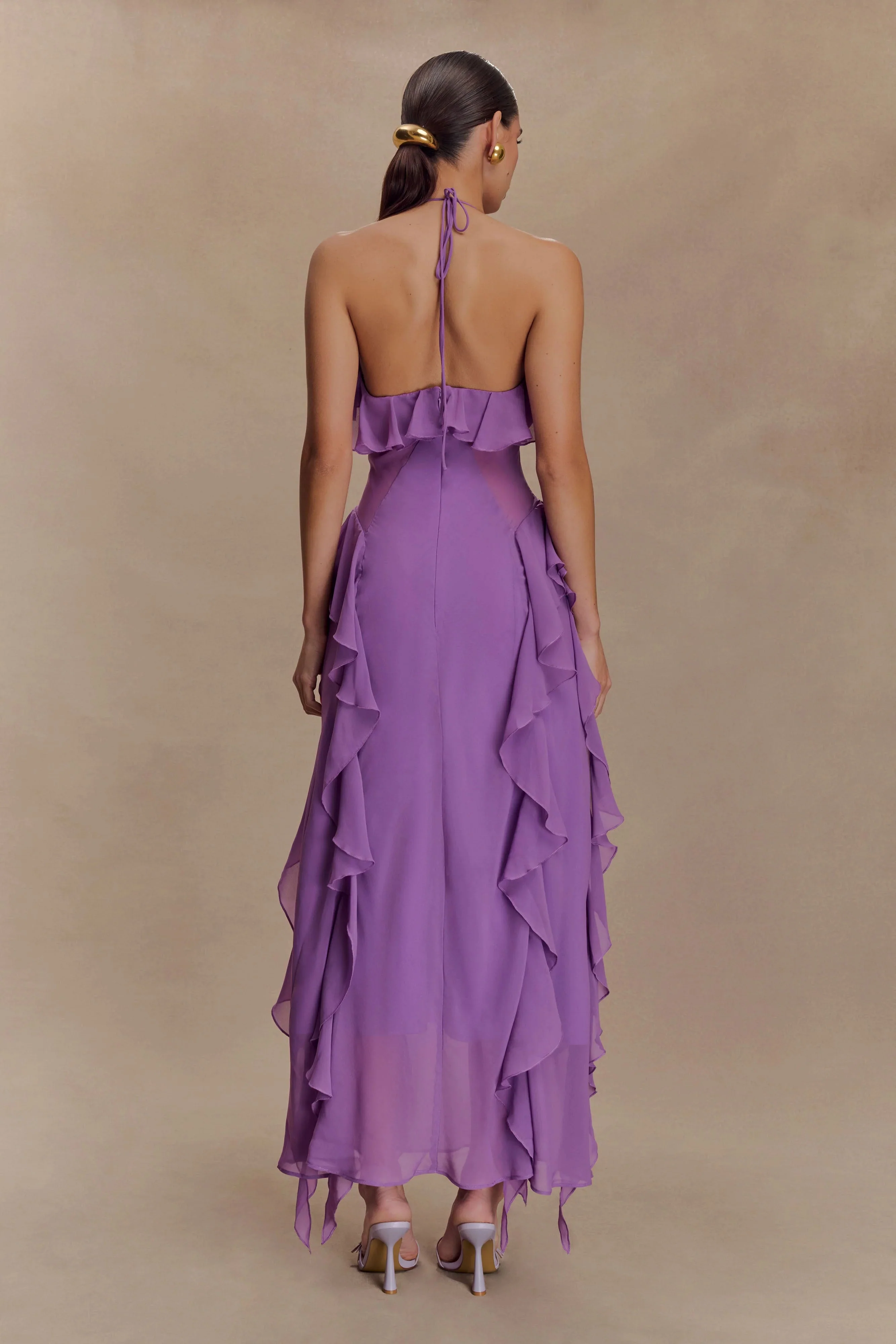 Aleyna Chiffon Ruffle Midi Dress - Purple