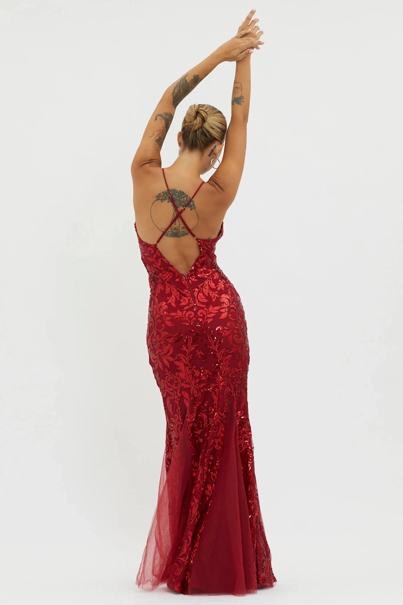 Serenade Song Godet Hem Sequin Maxi Dress Red