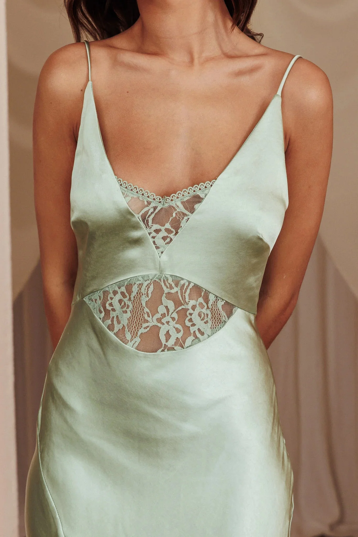 Better Believe Lace Insert Maxi Dress Sage