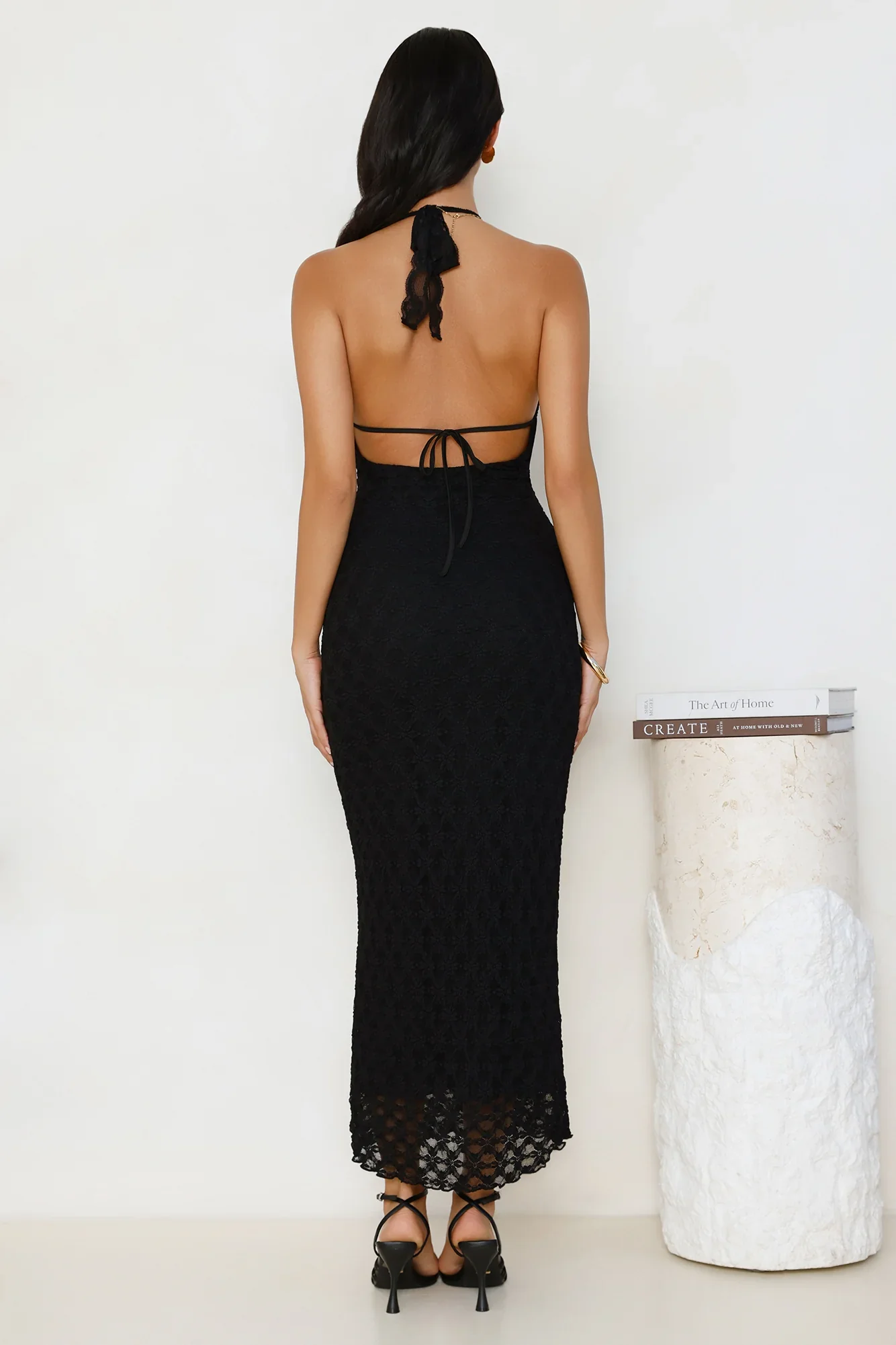 Lace Me Up Halter Maxi Dress Black