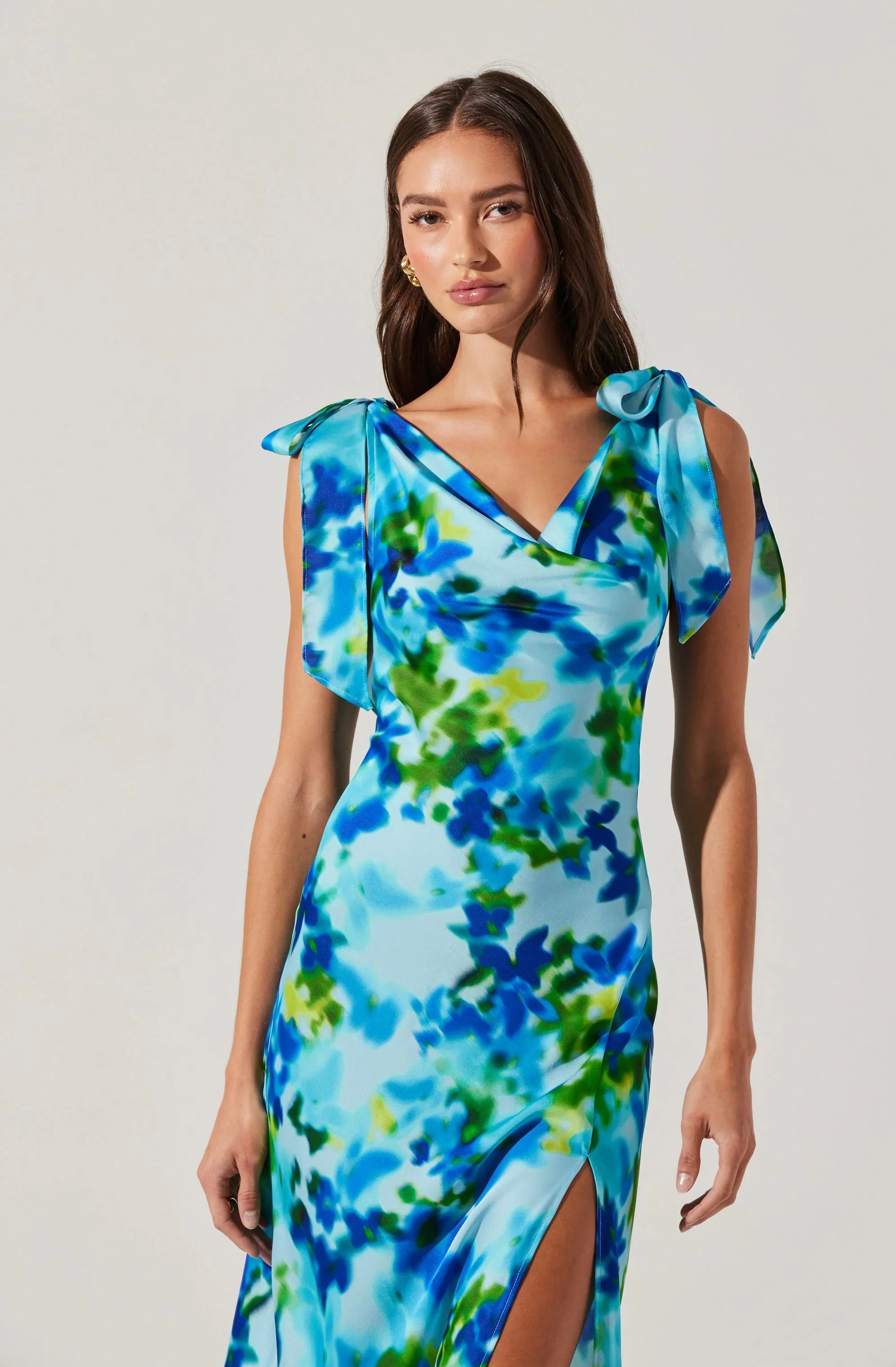 Allexina Satin Cowl Neck Midi Dress