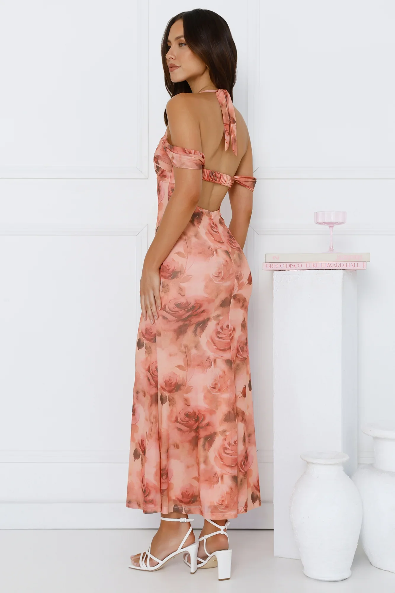 Iconic Girl Halter Mesh Maxi Dress Peach