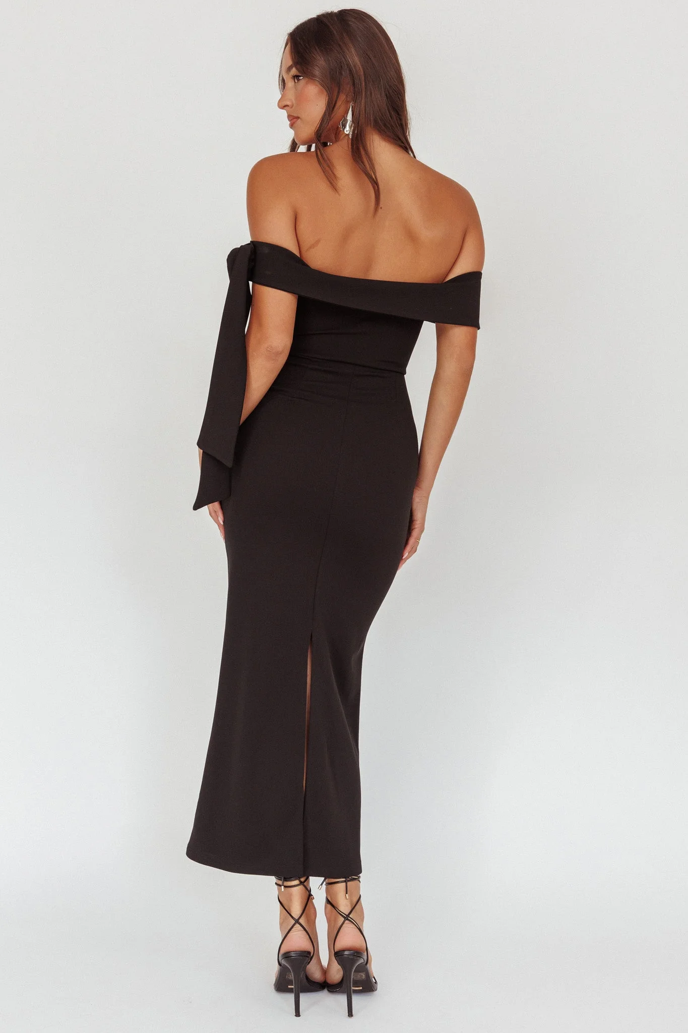Aurora Sky Off-Shoulder Tie Maxi Dress Black