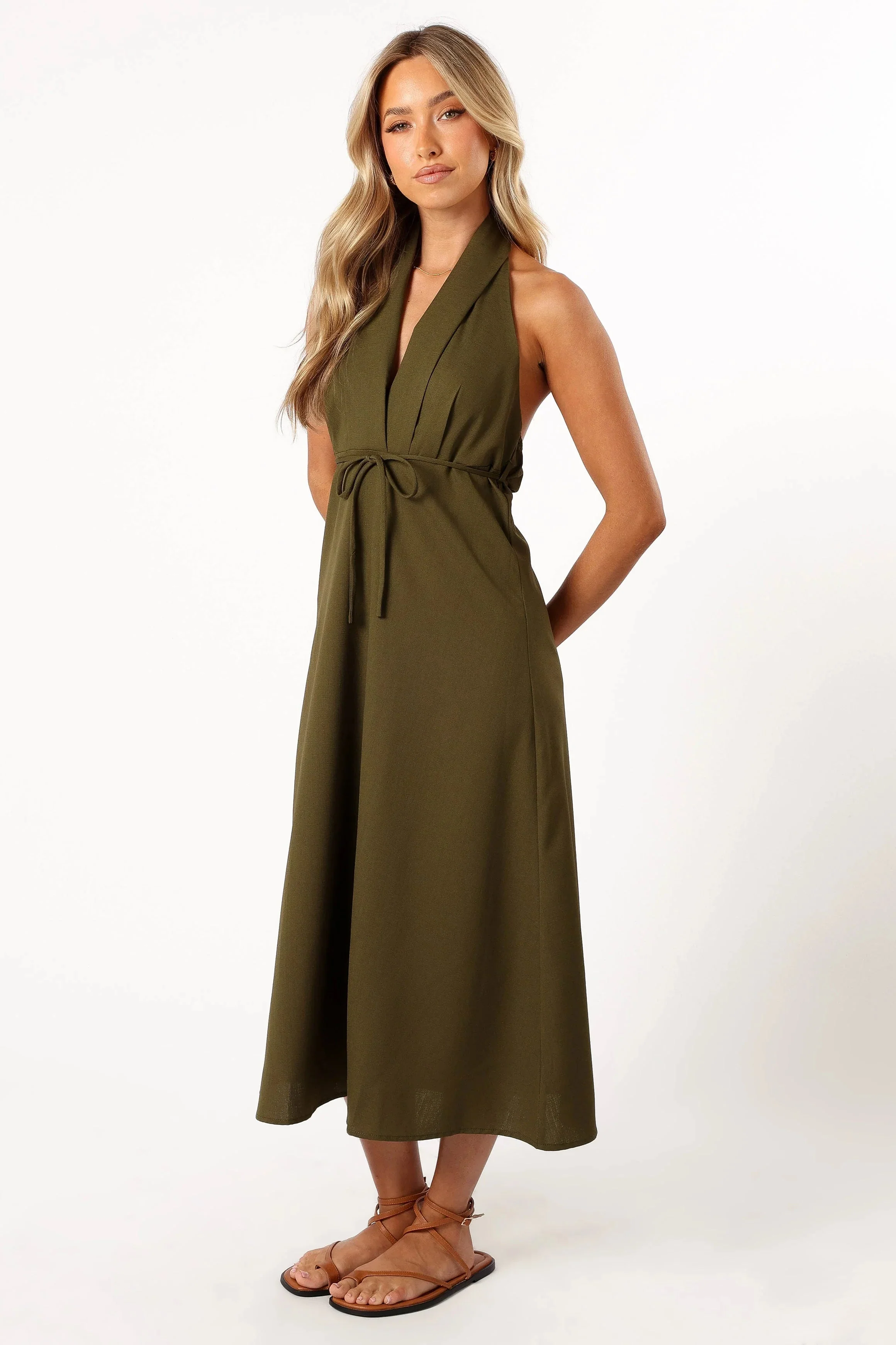 Ivy Halterneck Midi Dress - Olive