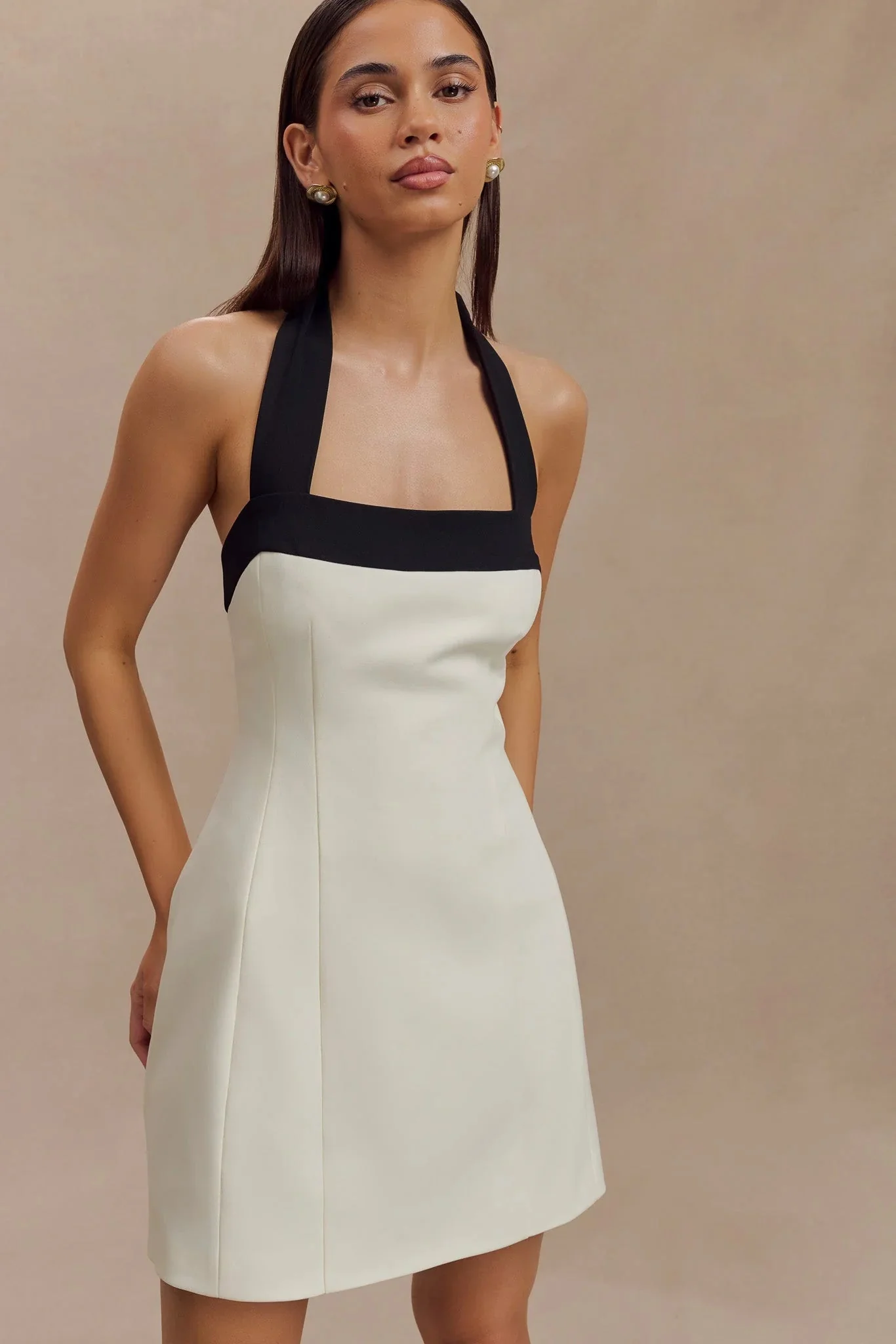 Cara Contrast Suiting Mini Dress - Black/White