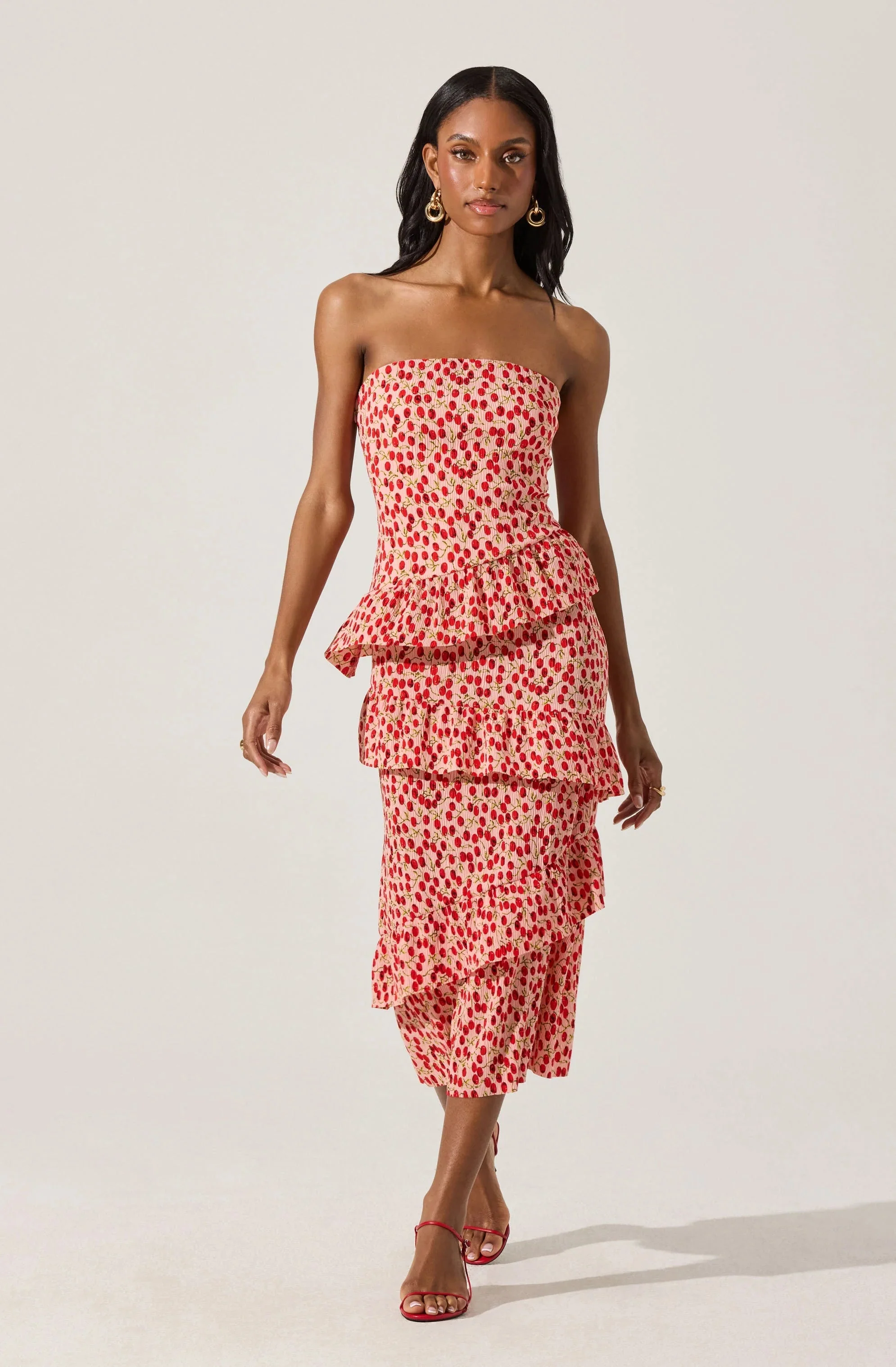 Asymmetrical Tiered Ruffle Midi Dress