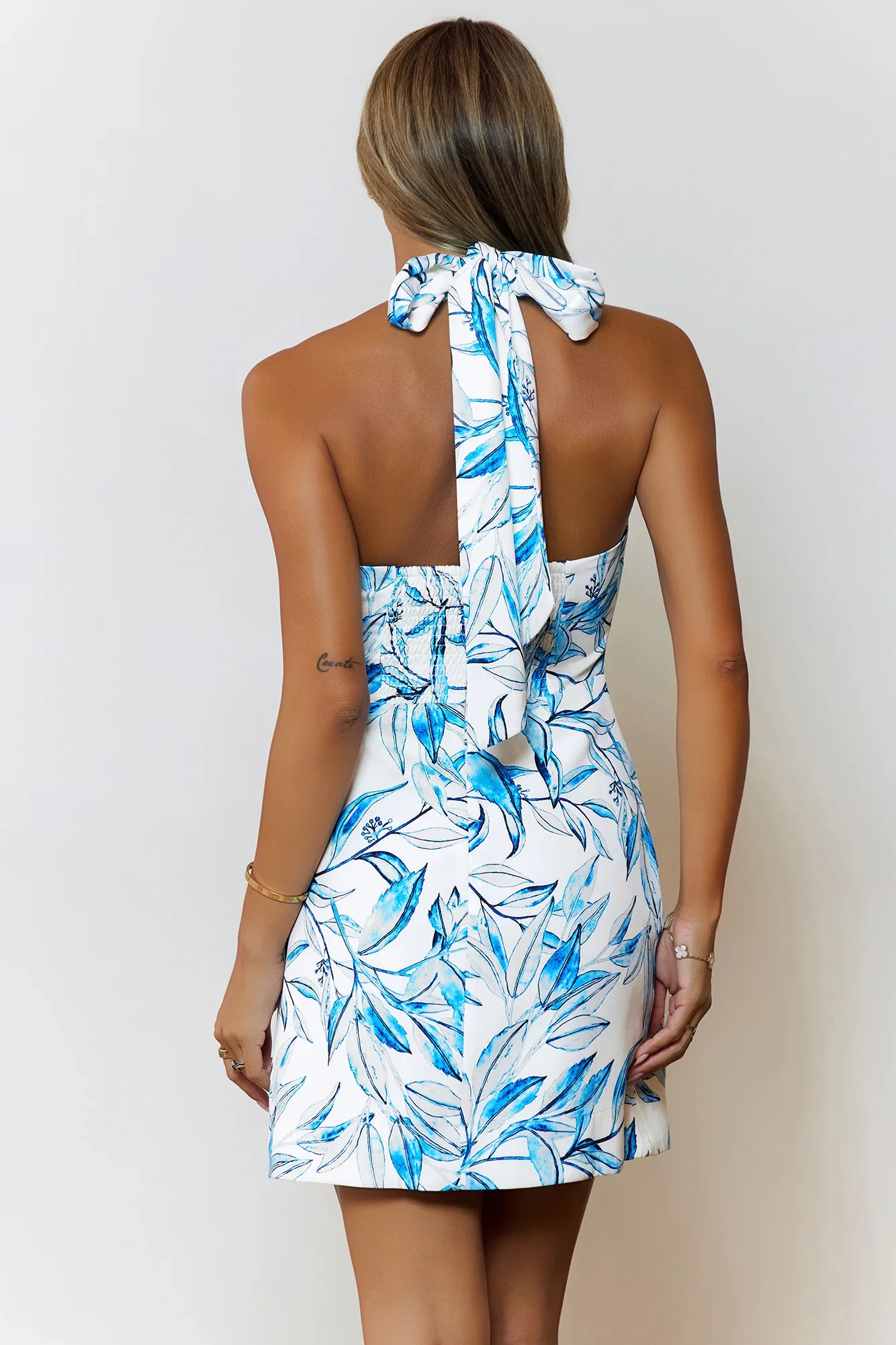 Island Bloom Halter Mini Dress Blue