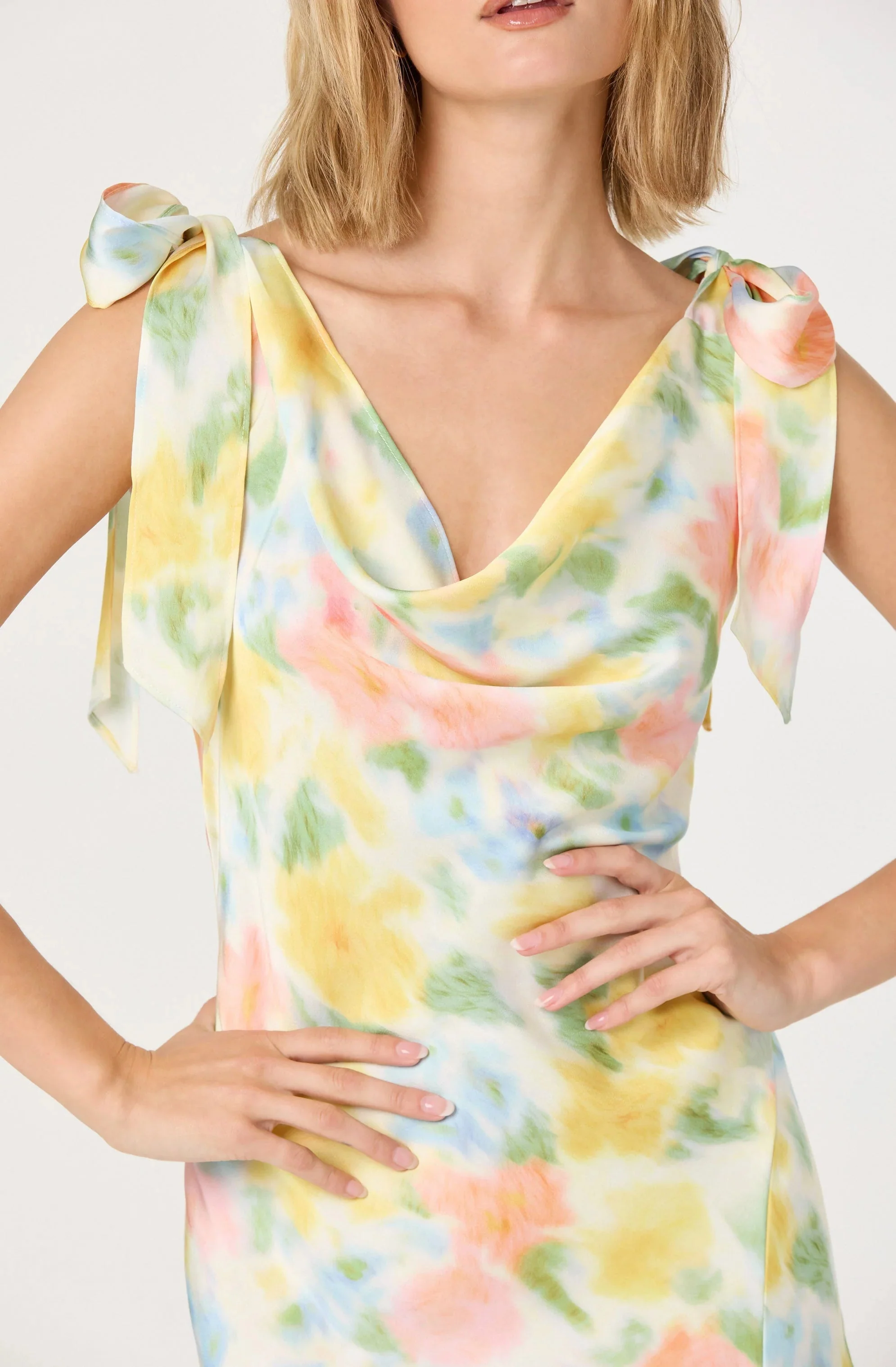 Allexina Satin Cowl Neck Midi Dress