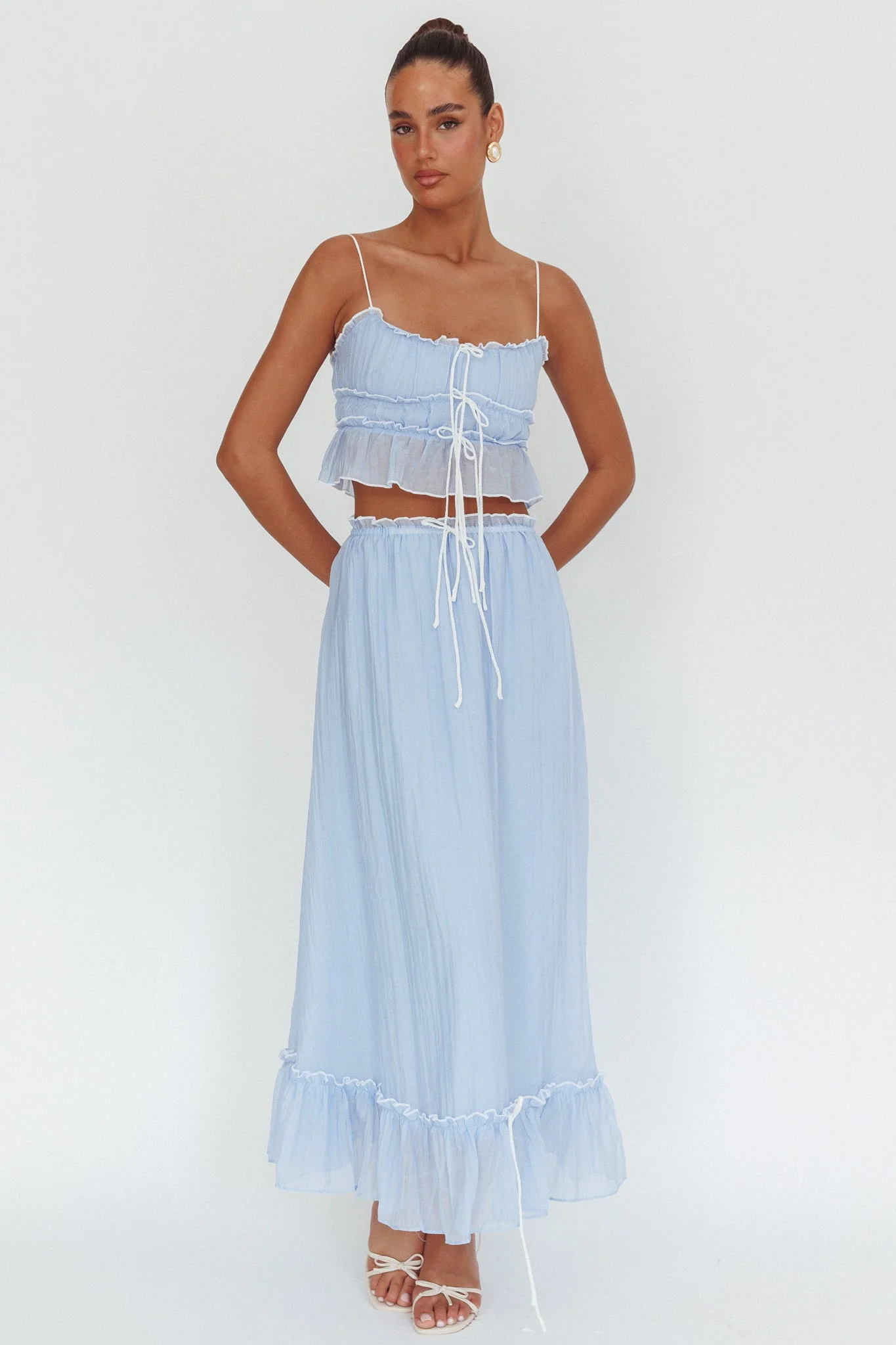 Maidens Tie Detail Overlock Maxi Skirt Cloud Blue