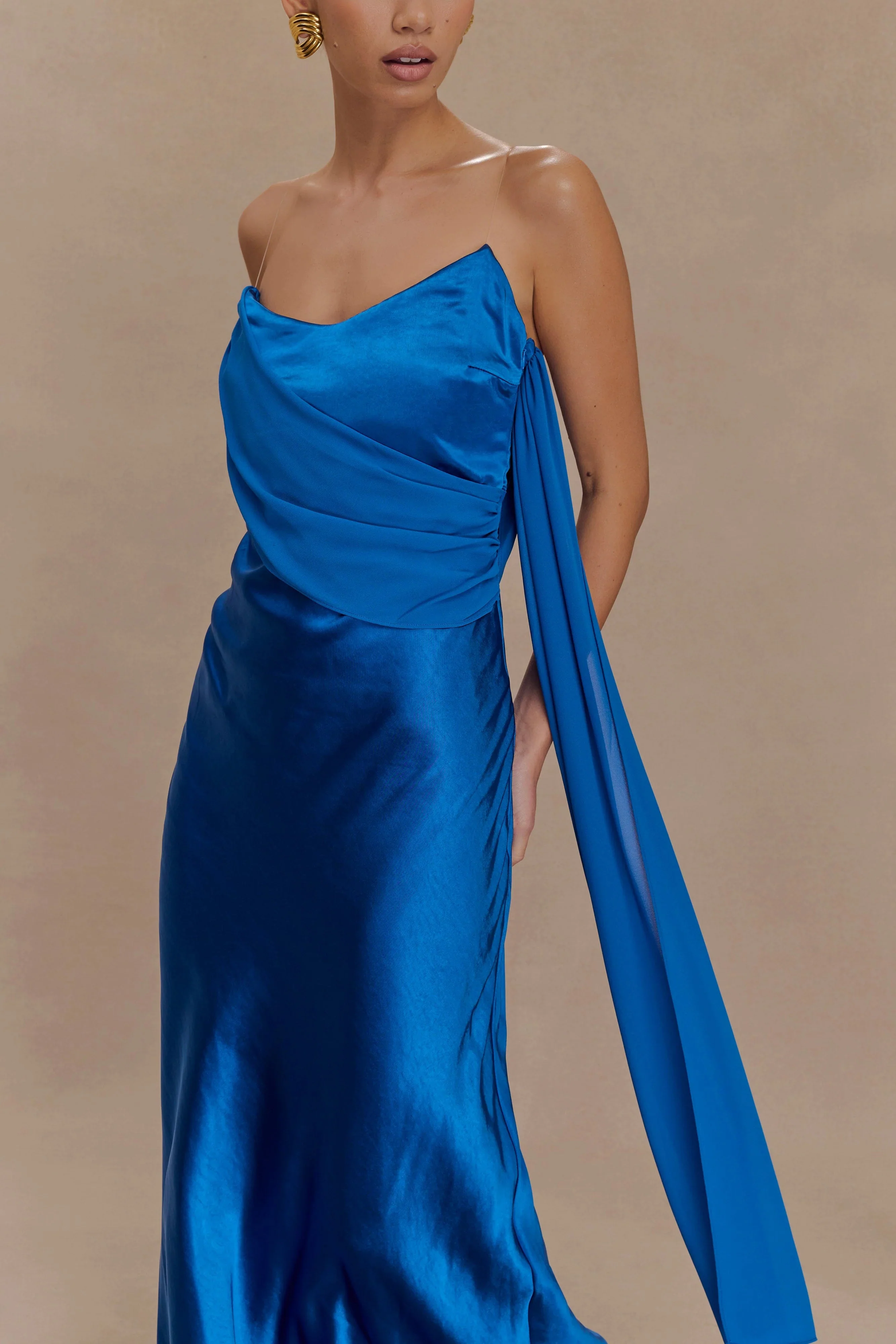 Carah Satin And Chiffon Maxi Dress - Cobalt