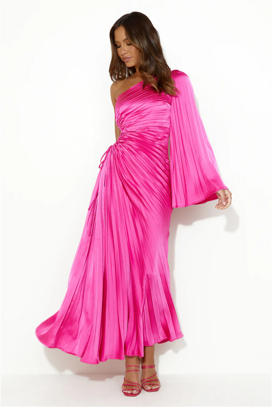 Land Of Beauty One Shoulder Maxi Dress Pink